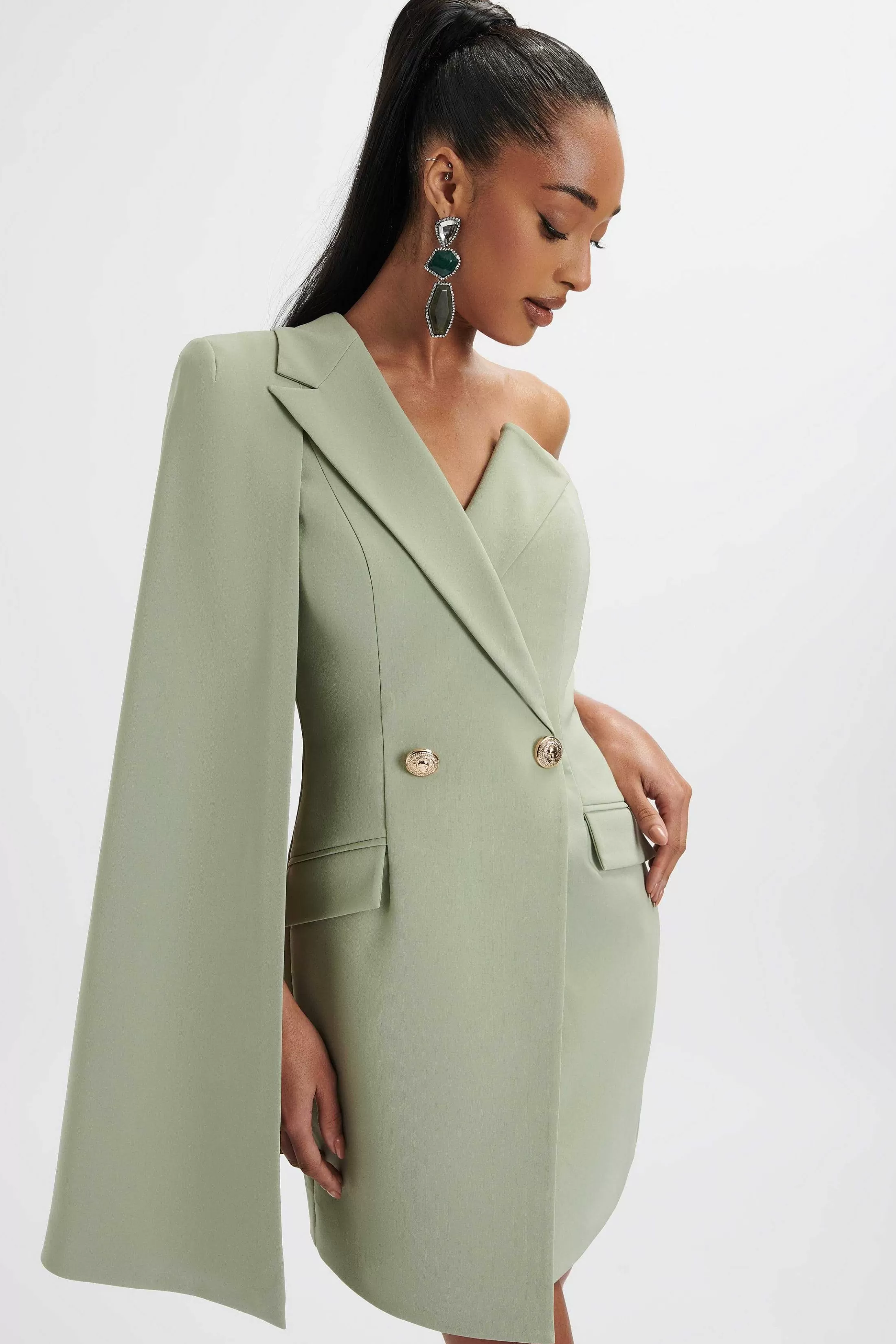 Lavish Alice Dresses<Aire One Shoulder Cape Blazer Dress In Sage Green