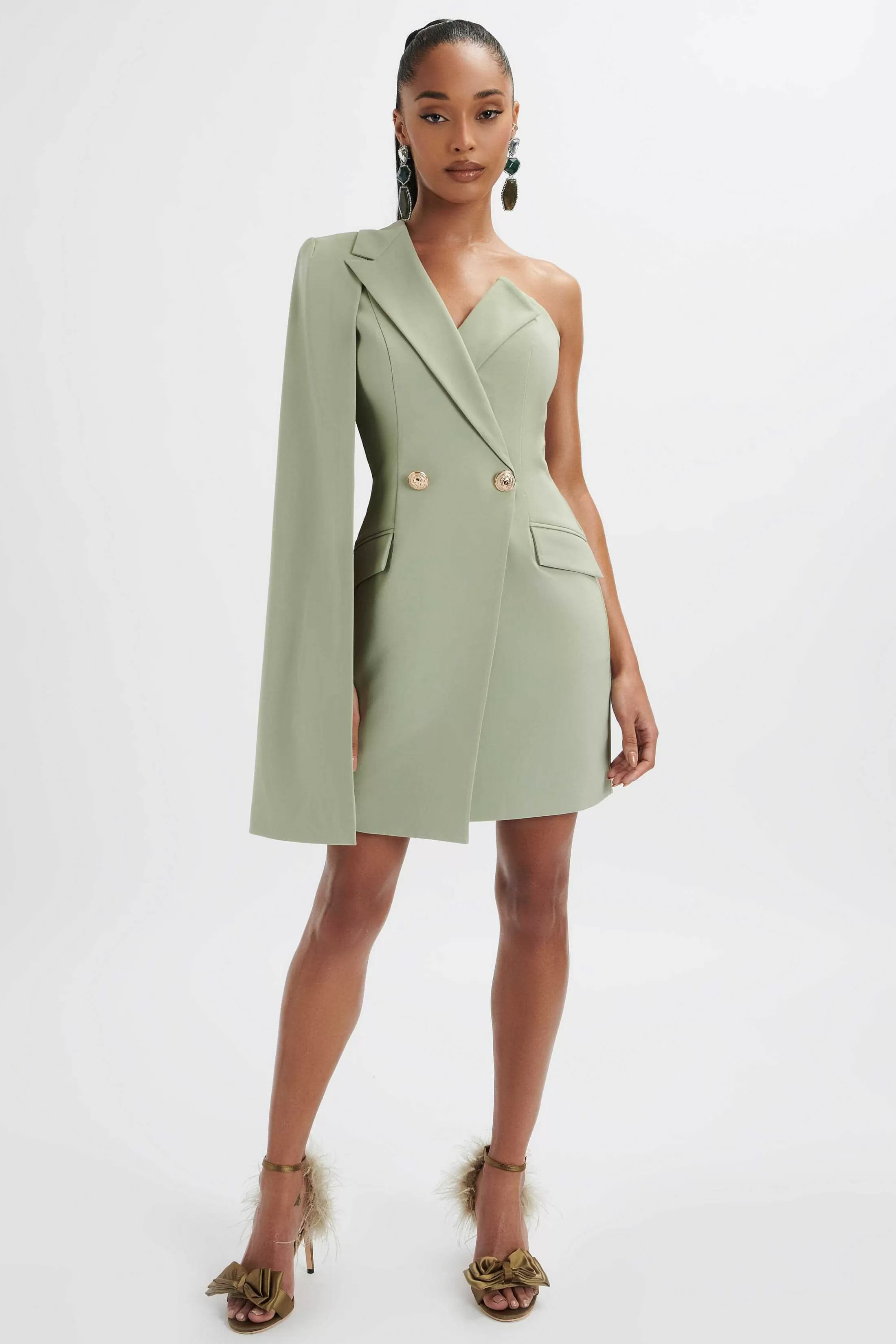 Lavish Alice Dresses<Aire One Shoulder Cape Blazer Dress In Sage Green