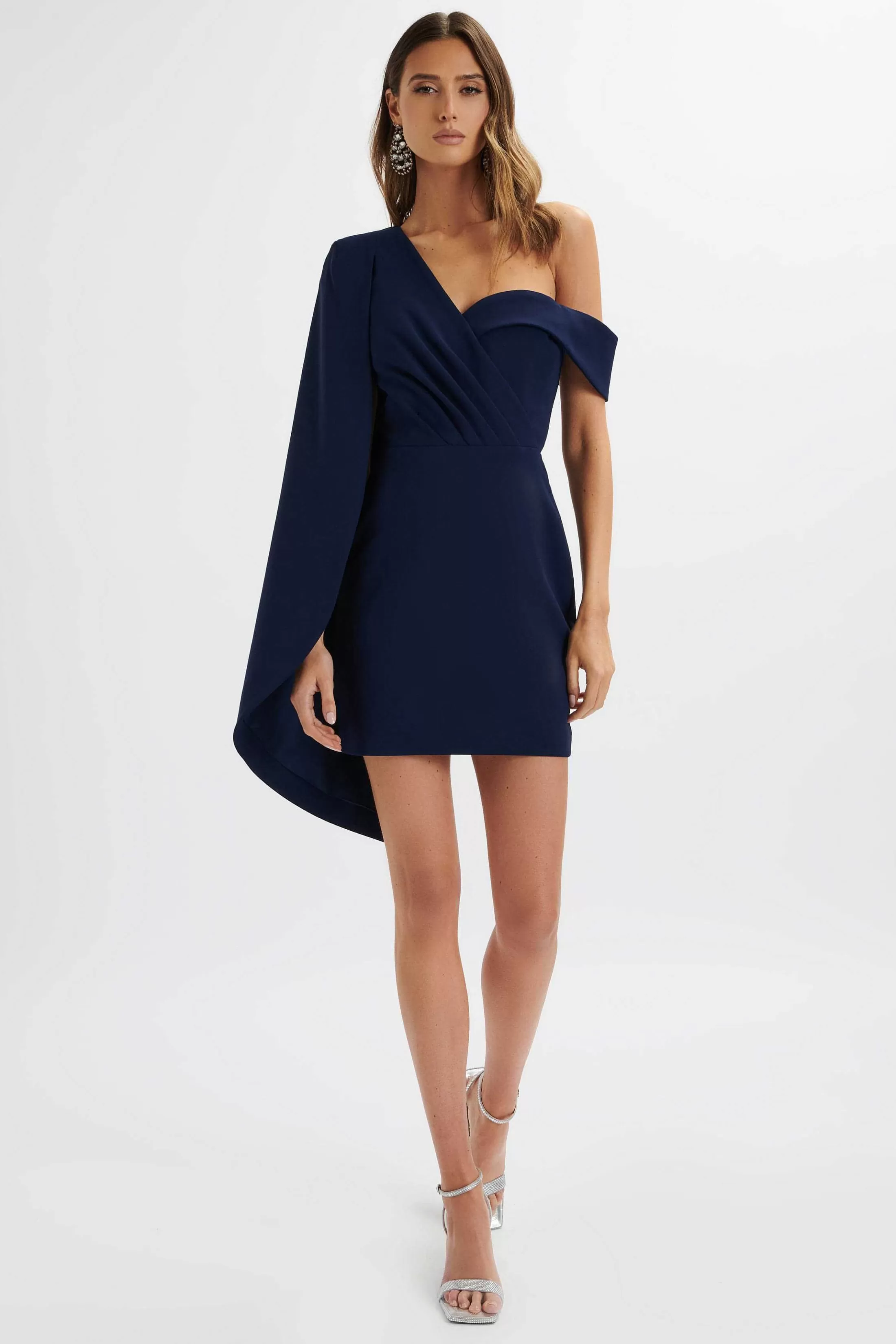 Lavish Alice Dresses<Aiza Asymmetric Cape Mini Dress In Navy