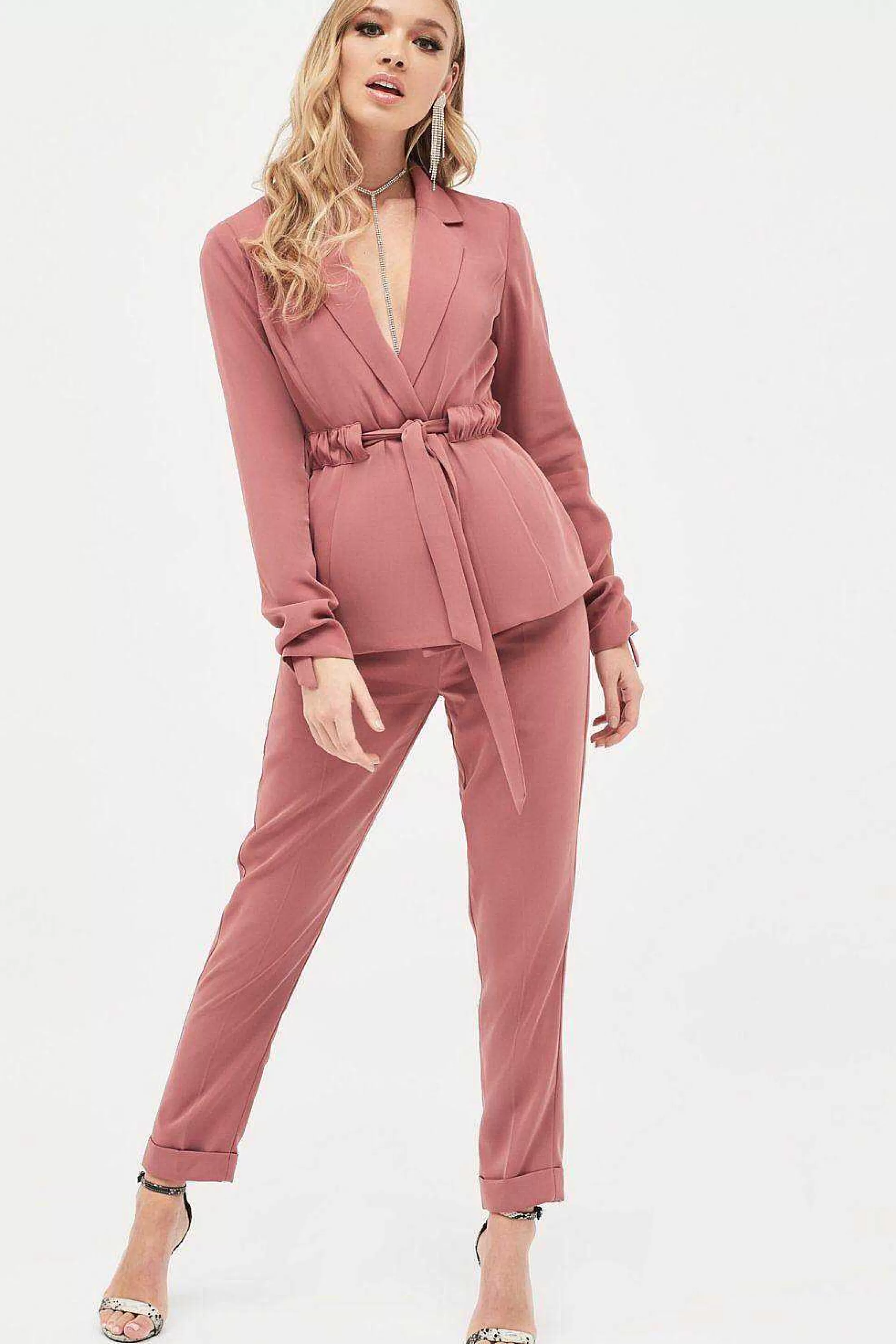 Lavish Alice Suiting<Allison Belted Ruche Sleeve Jacket In Dusty Rose