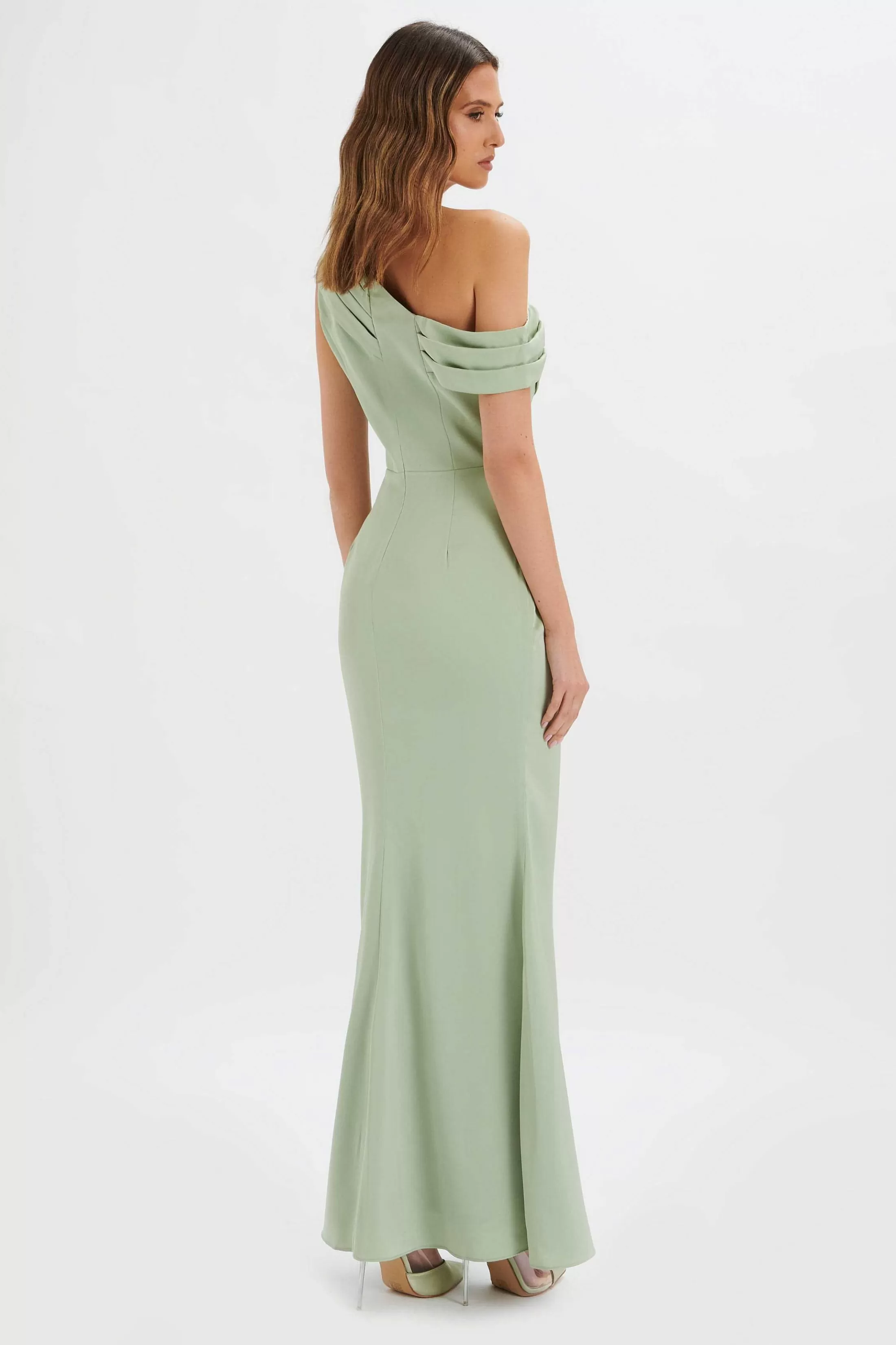 Lavish Alice Dresses<Annabella Satin Asymmetric Drape Maxi Dress In Sage Green