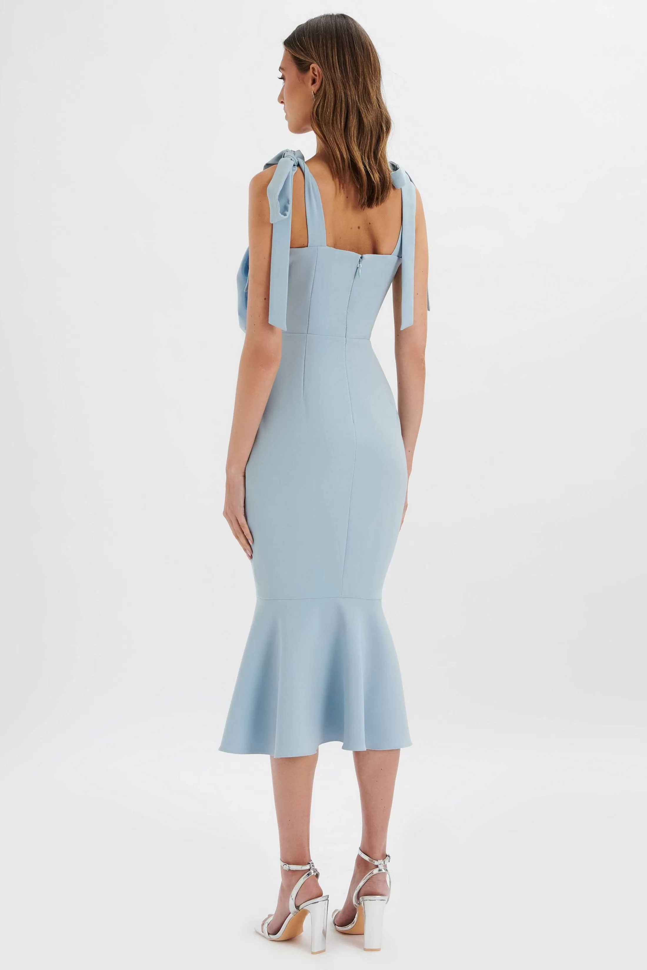 Lavish Alice Dresses<August Flower Detail Tie Strap Micro Button Midi Dress In Cornflower Blue