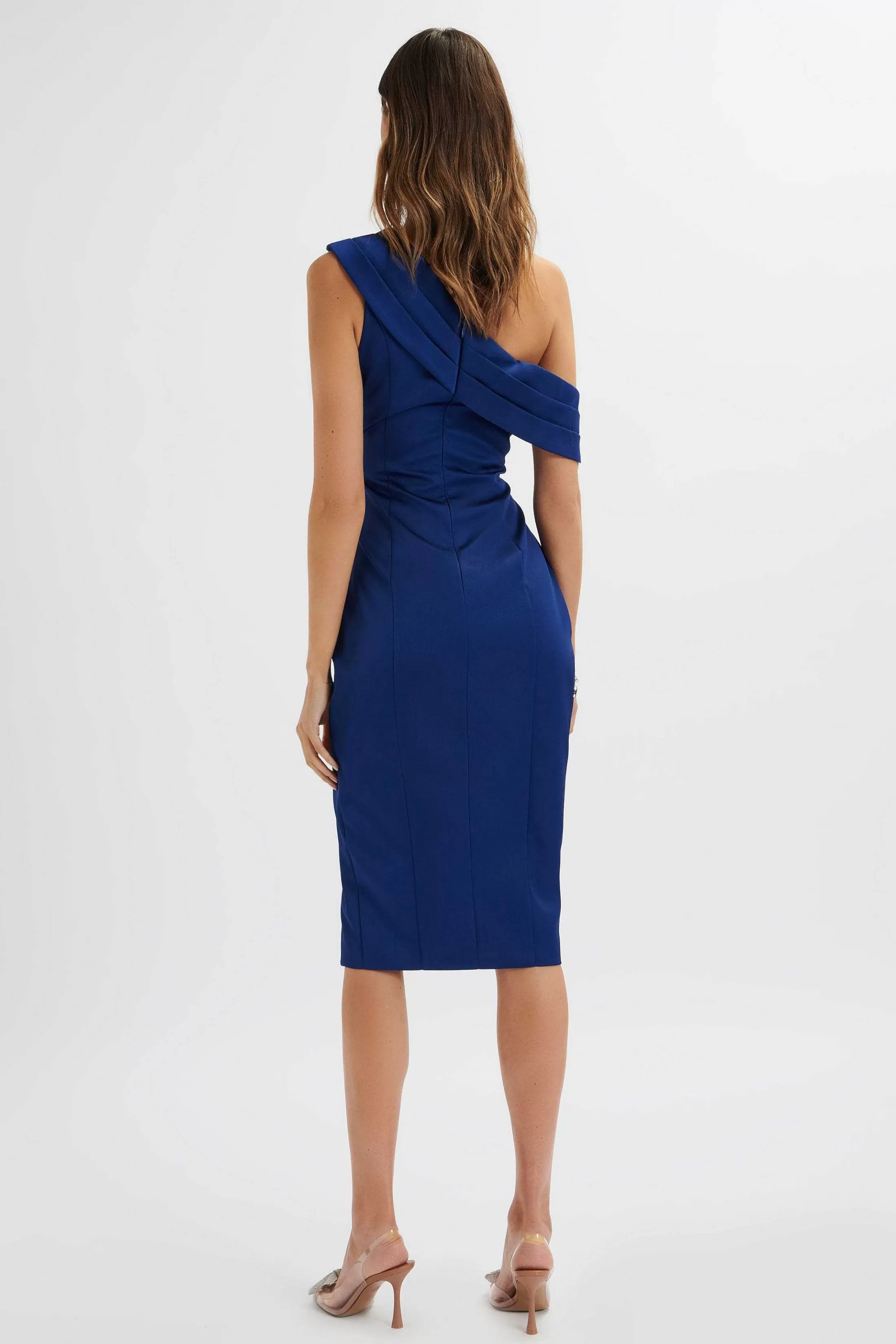 Lavish Alice Dresses<Autumn Pleated Asymmetric Structured Satin Midi Dress In Navy