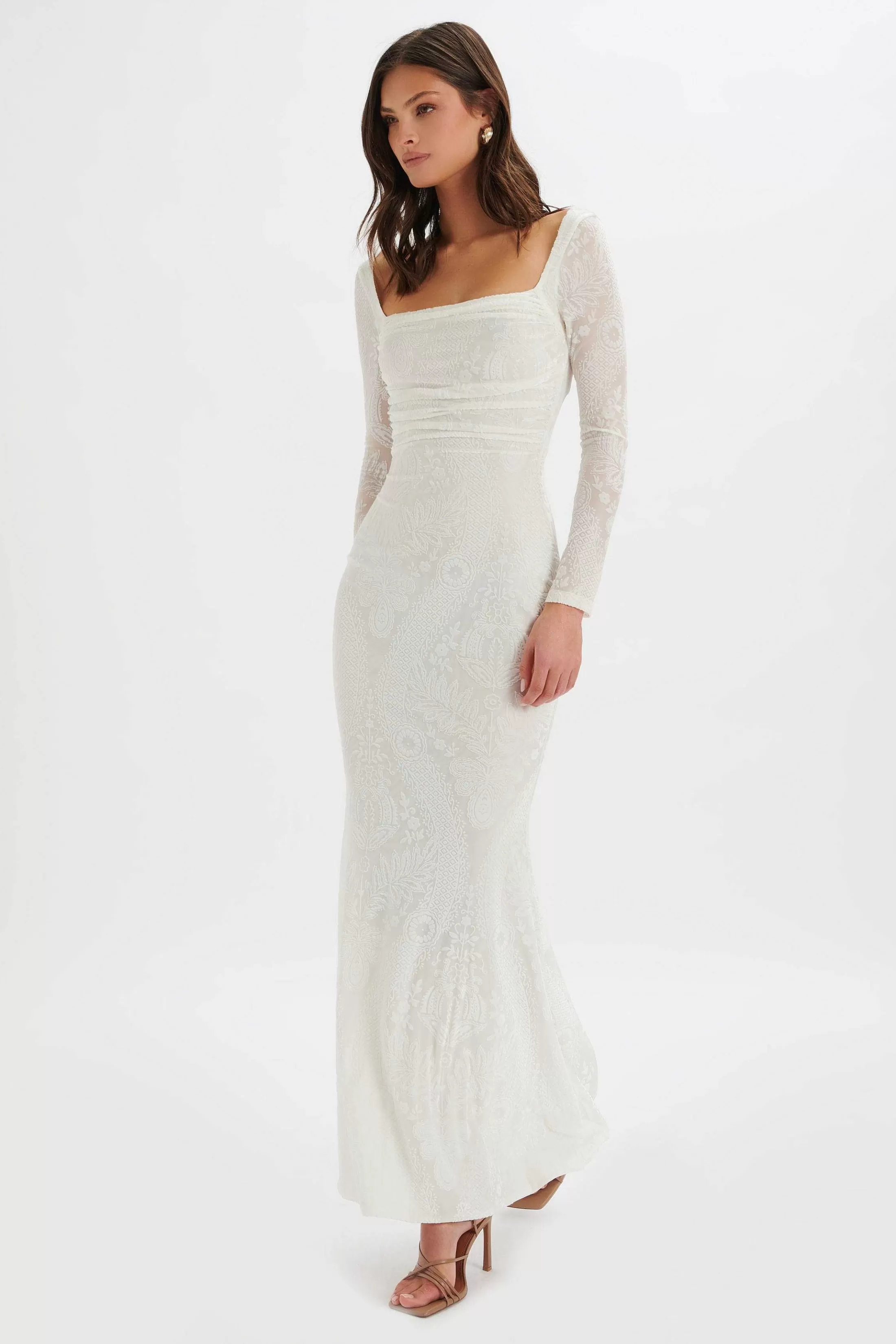 Lavish Alice Dresses<Betsy Burnout Stretch Devore Drape Back Maxi In White