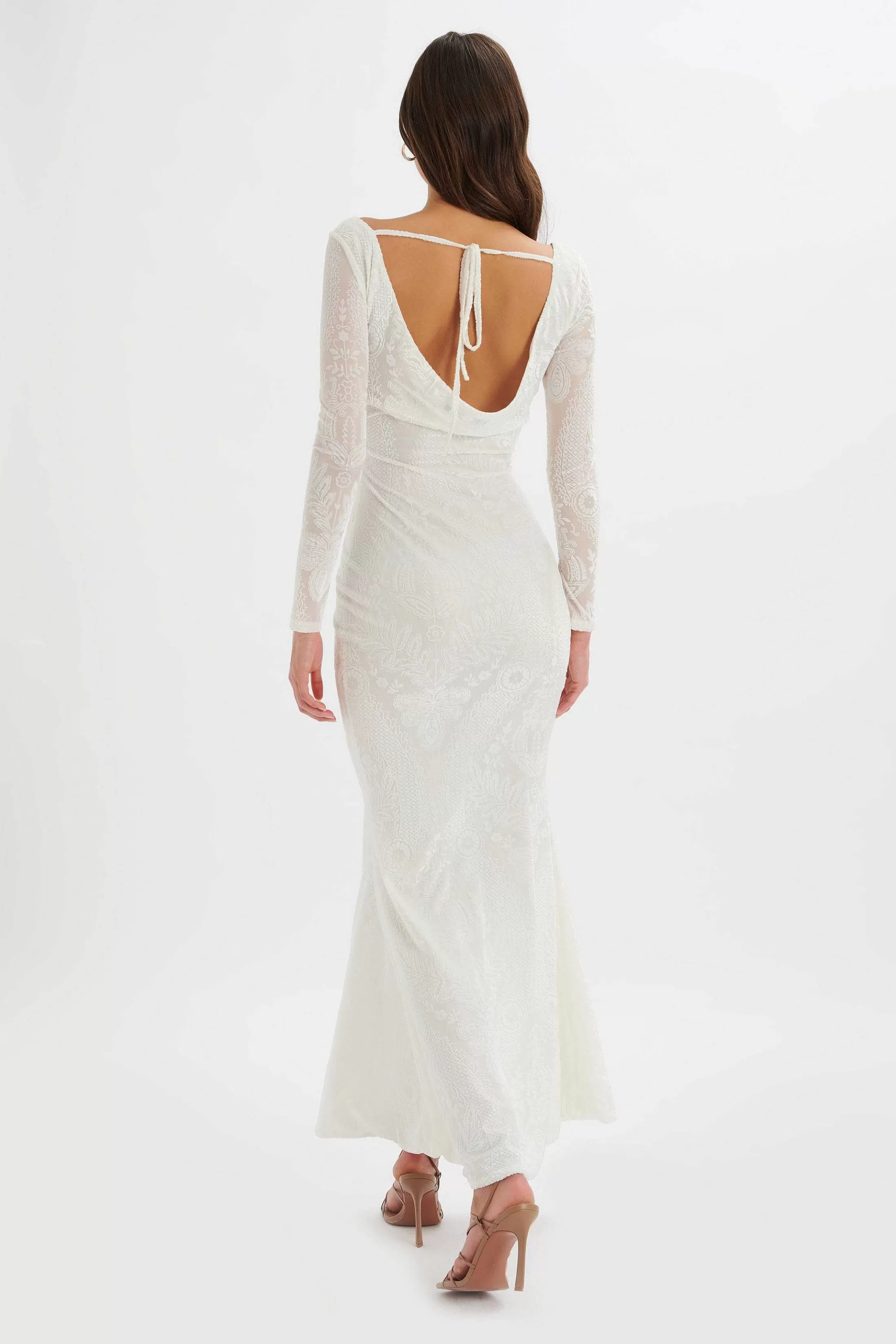 Lavish Alice Dresses<Betsy Burnout Stretch Devore Drape Back Maxi In White