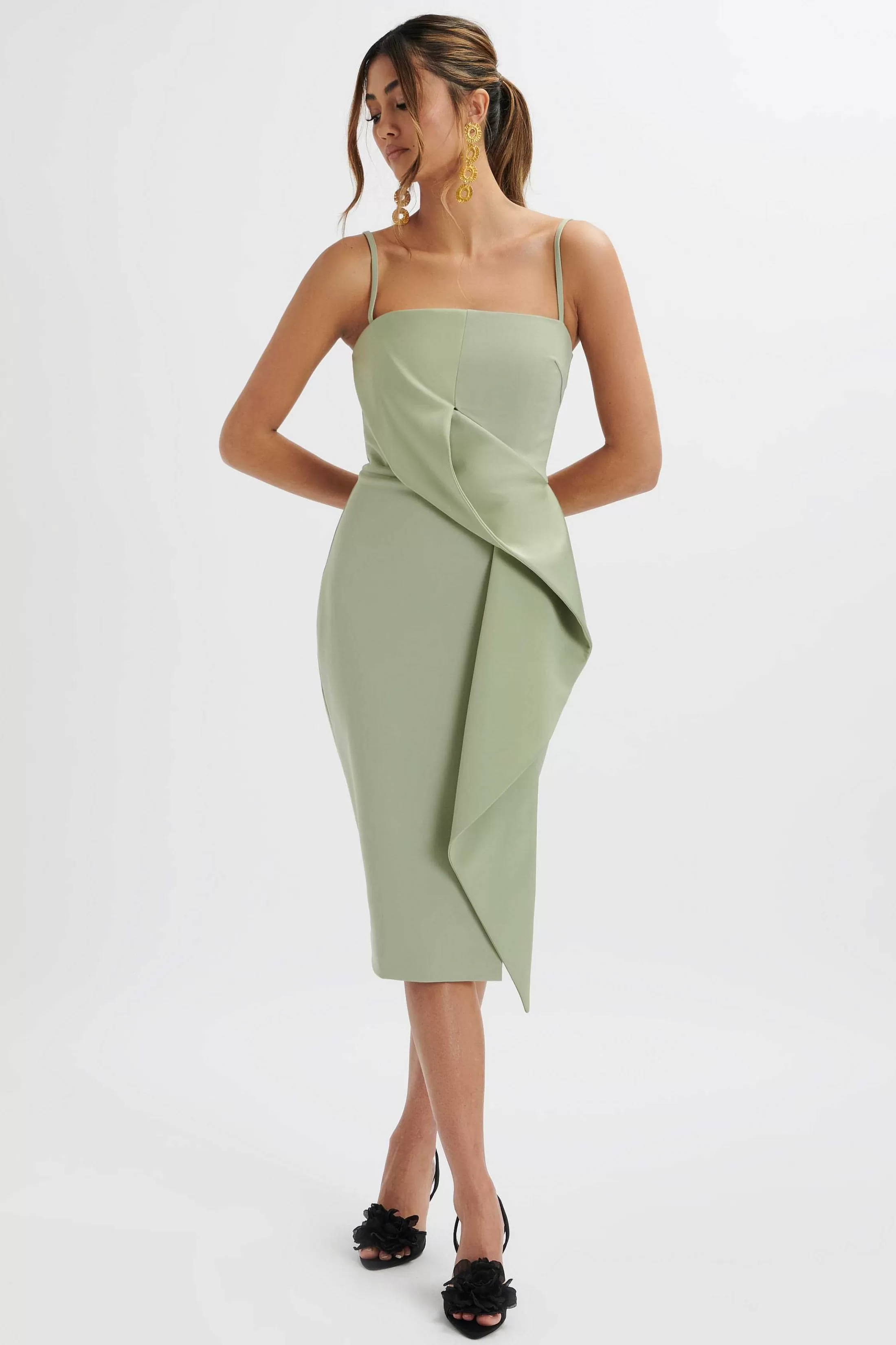 Lavish Alice Dresses<Bonnie Waterfall Frill Midi Dress In Sage Green