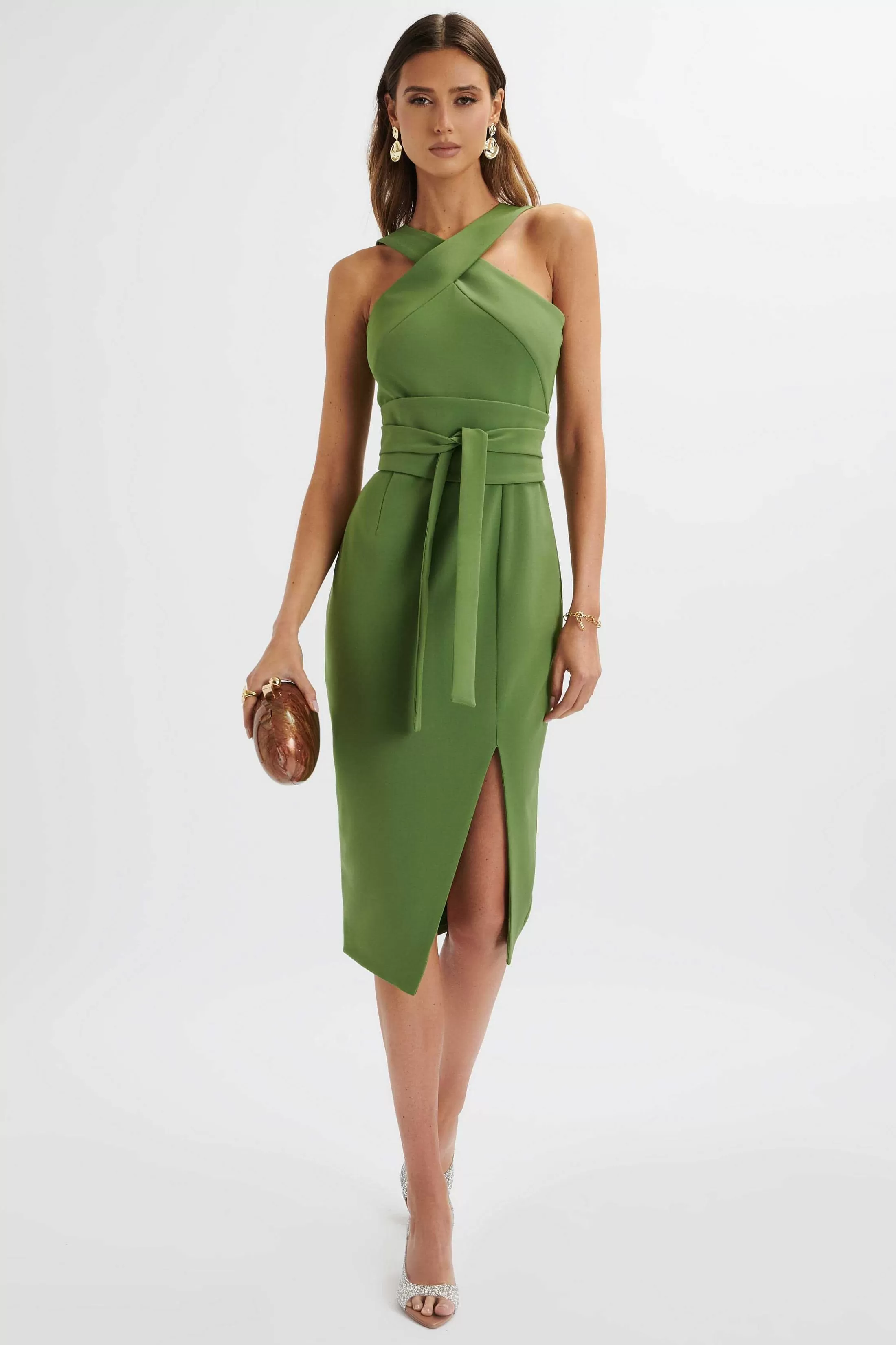 Lavish Alice Dresses<Brielle Obi Belt Halterneck Midi Dress In Green