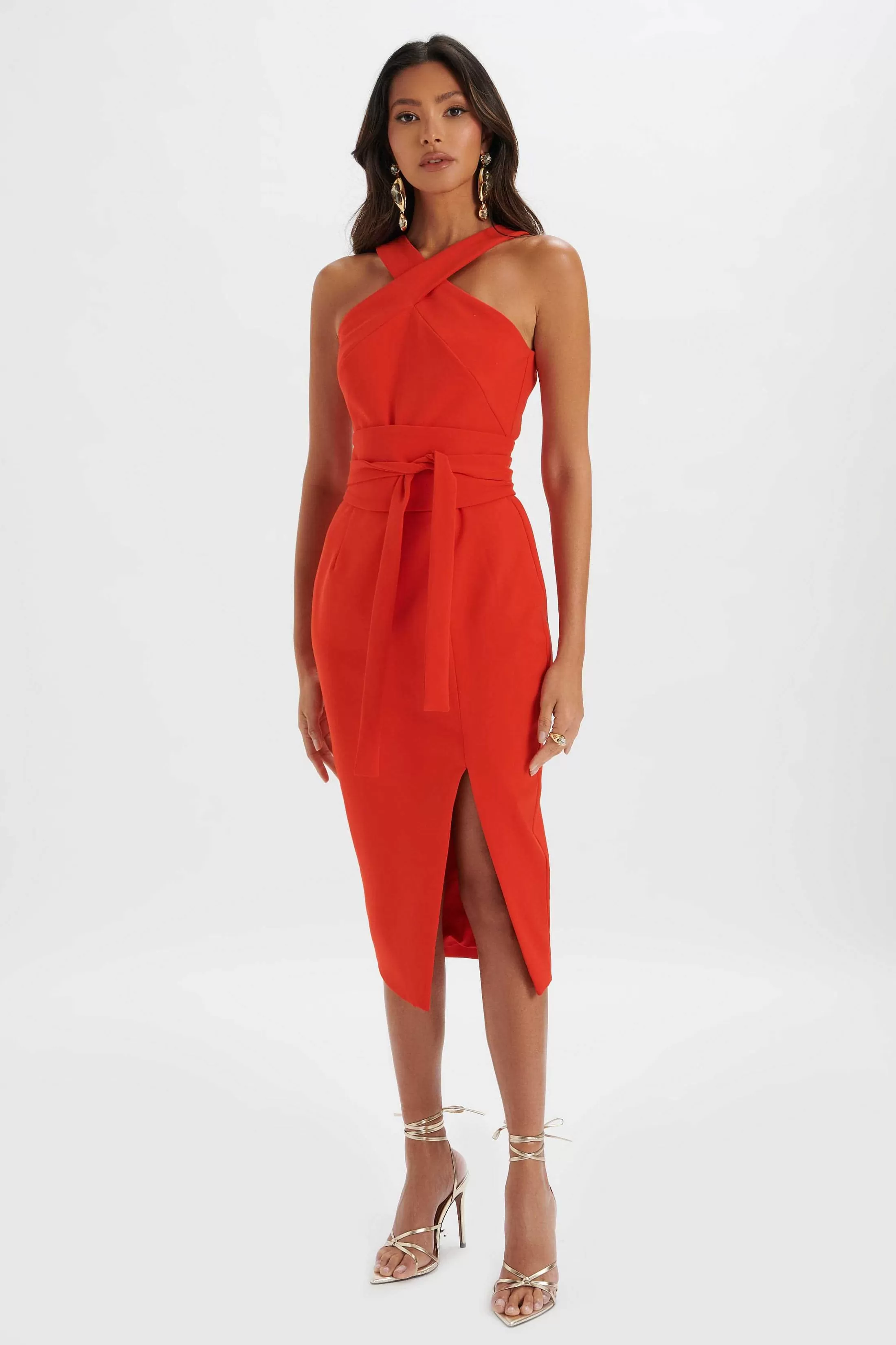 Lavish Alice Dresses<Brielle Obi Belted Halterneck Midi Dress In Red