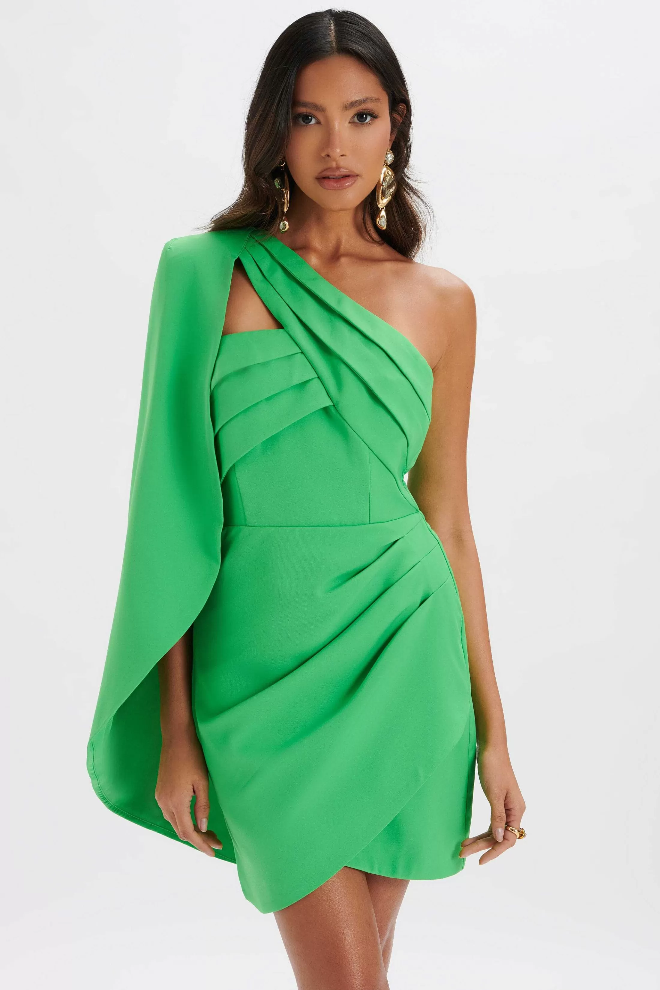 Lavish Alice Dresses<Charlotte Pleated One Shoulder Cape Mini Dress In Green