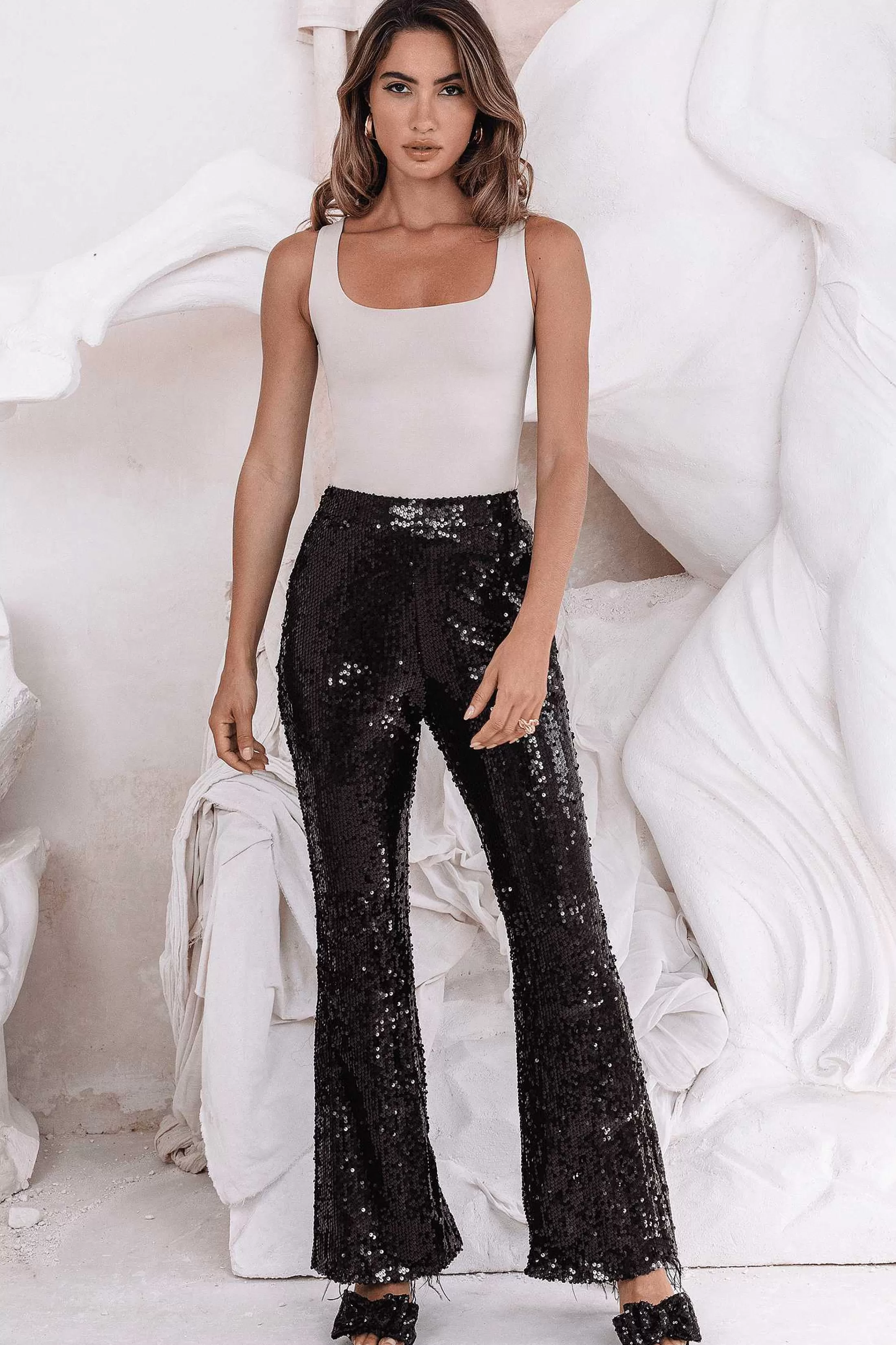 Lavish Alice Suiting<Clarissa Sequin Fit And Flare Trouser In Black