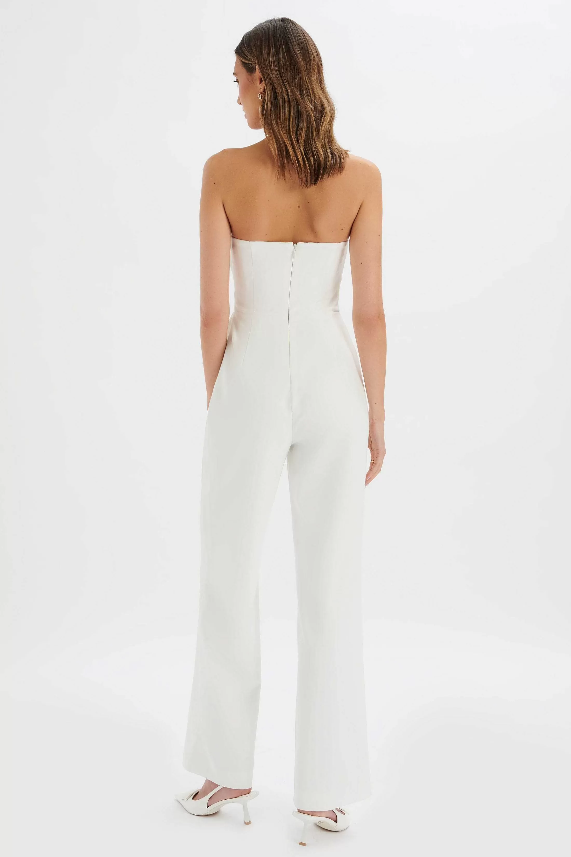 Lavish Alice Jumpsuits & Playsuits<Elara Asymmetric Pleated Frill Straight Leg Jumpsuit In White