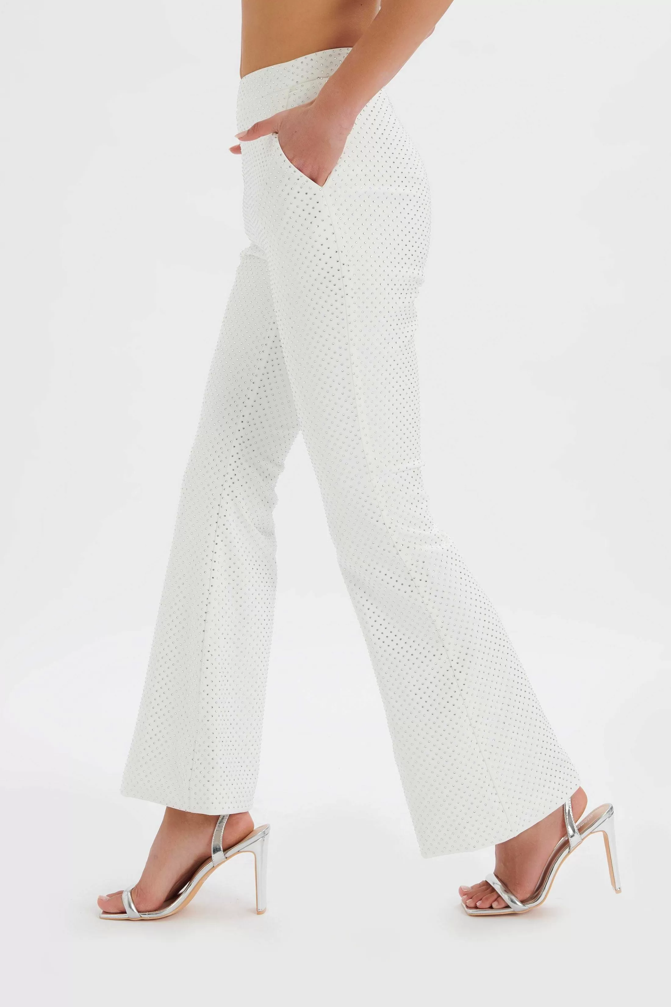 Lavish Alice Suiting<Ellisa Crystal Embellished Fit And Flare Trouser In White