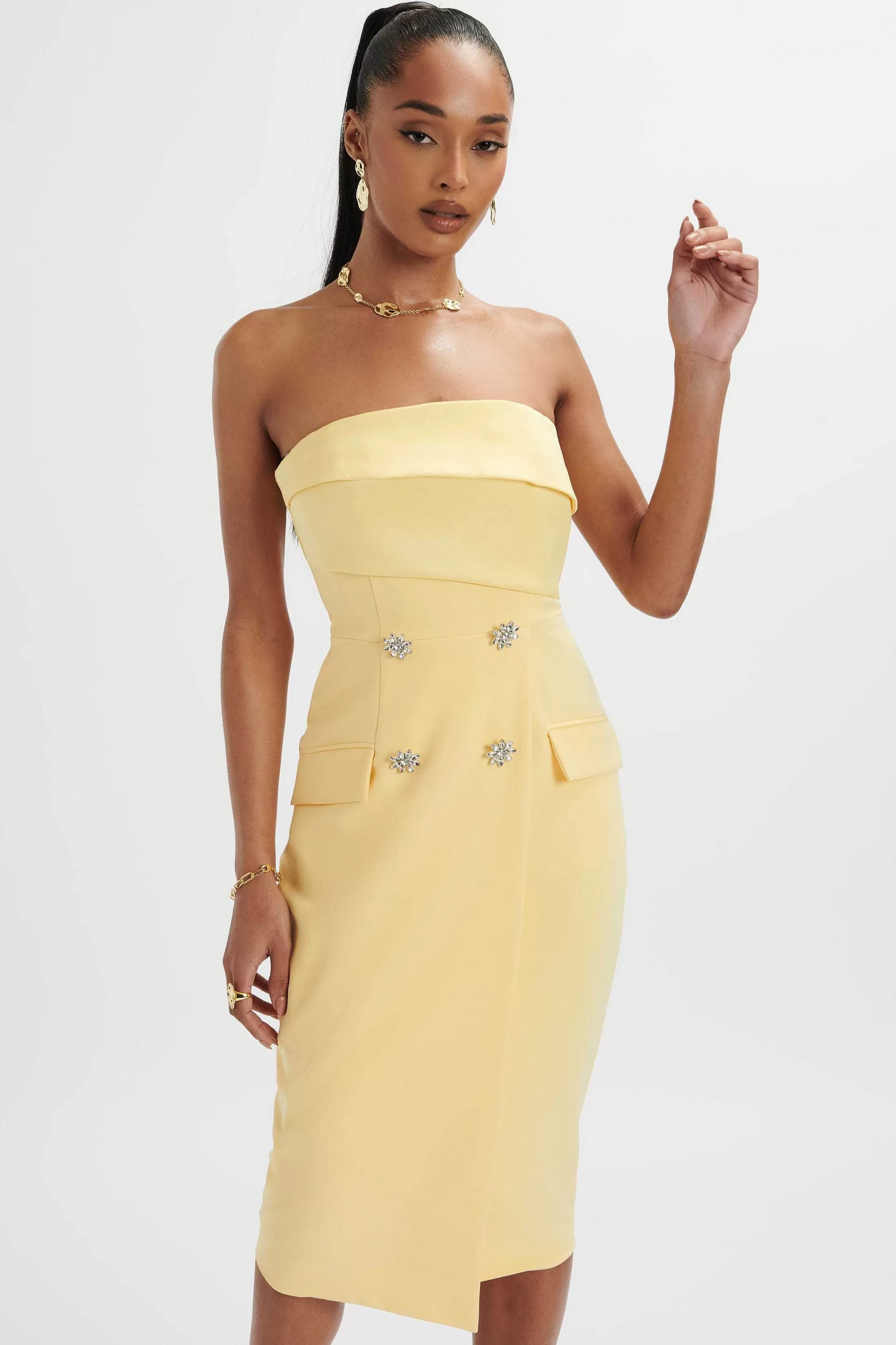 Lavish Alice Dresses<Fluer Bandeau Tailored Midi Dress In Pastel Yellow