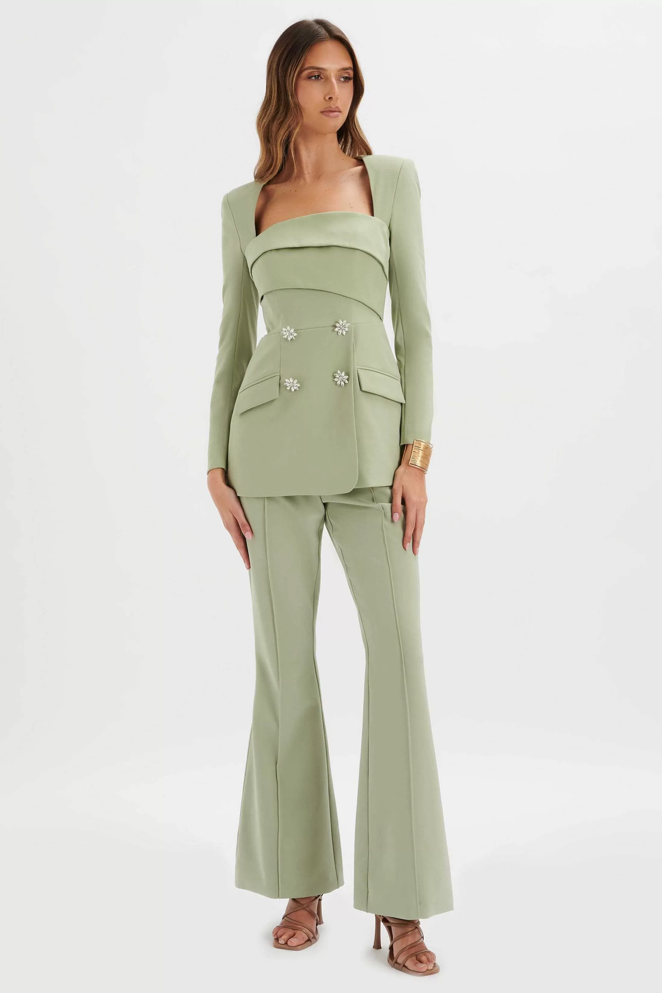 Lavish Alice Suiting<Freja Tailored Bandeau Blazer In Sage Green