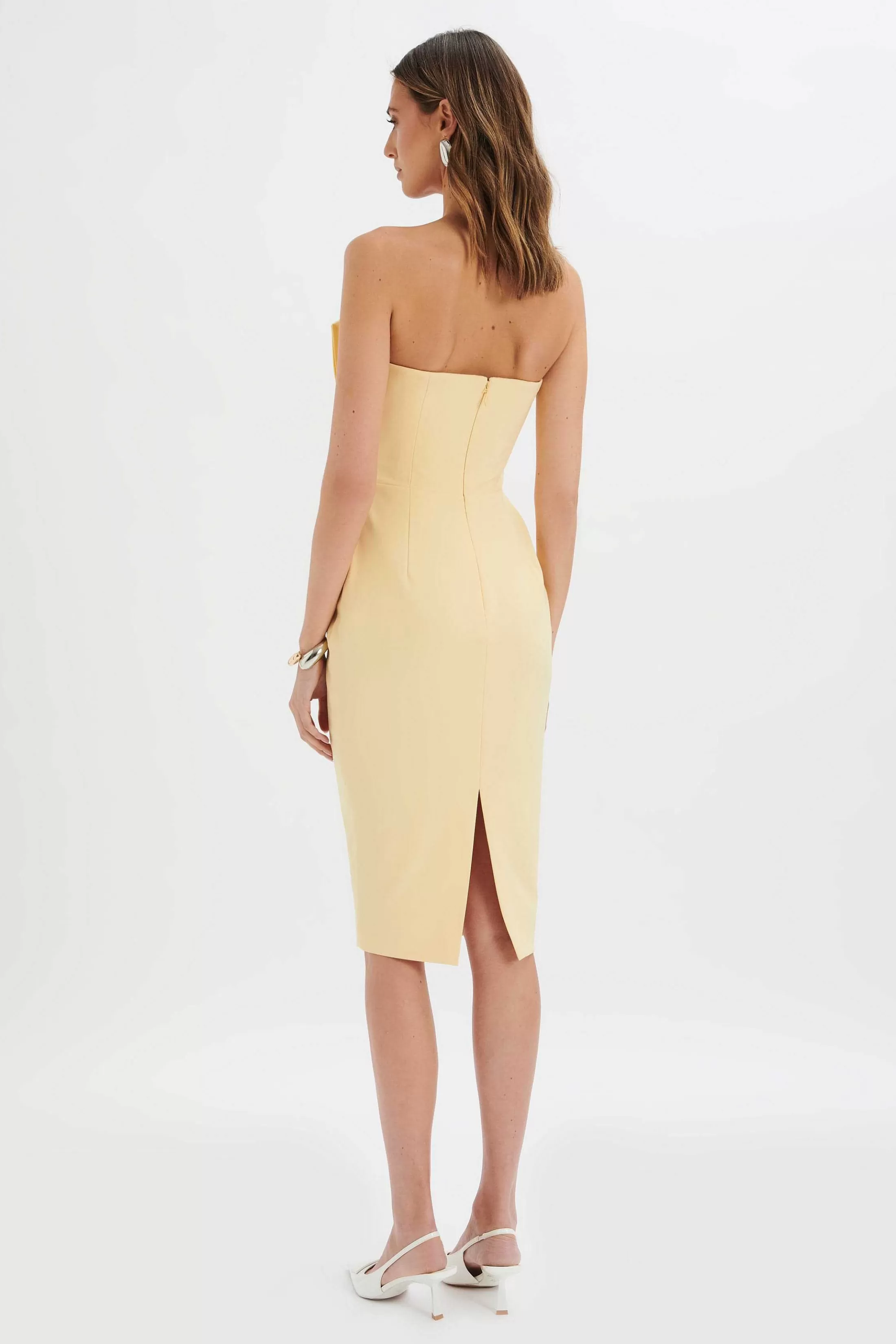 Lavish Alice Dresses<Imogene Asymmetric Pleated Frill Detail Midi Dress In Butter Yellow