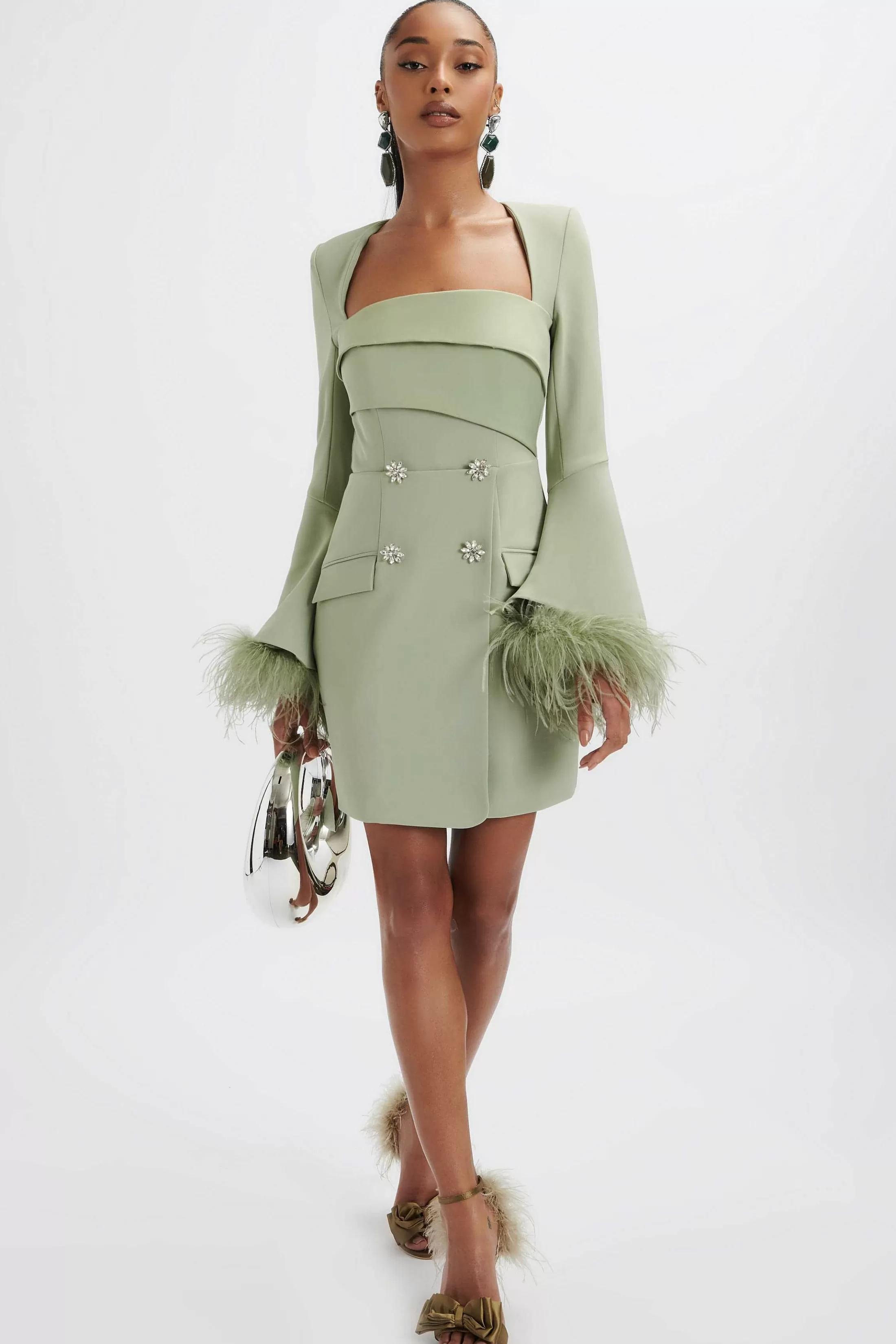 Lavish Alice Dresses<Iona Fluted Feather Sleeve Blazer Dress In Sage Green