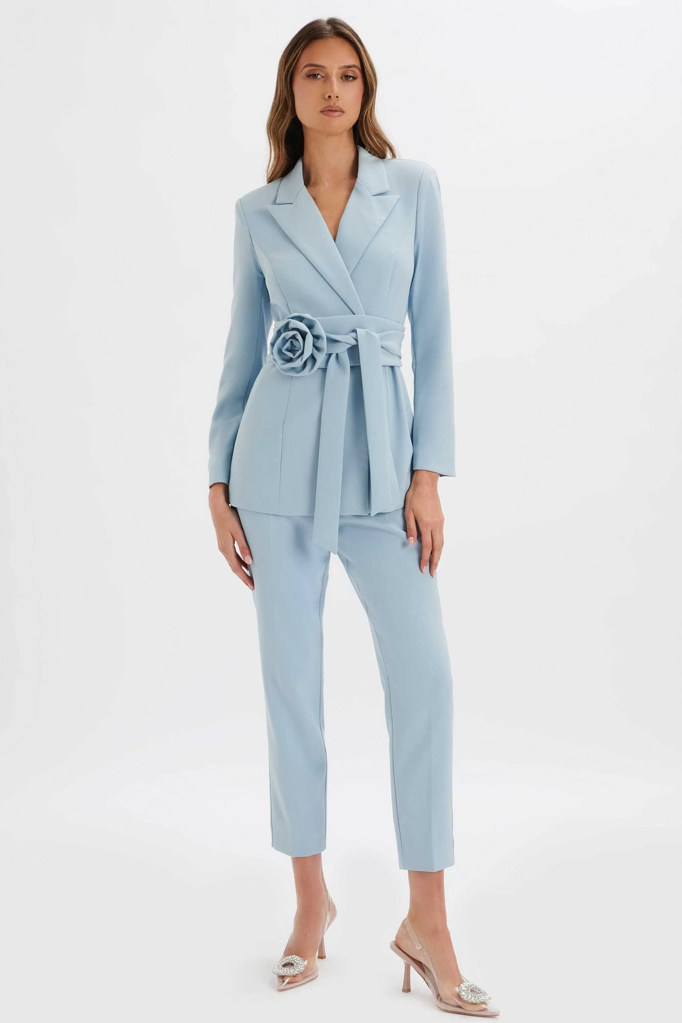 Lavish Alice Suiting<Jasmin Obi Belt Blazer With Flower Detail In Cornflower Blue