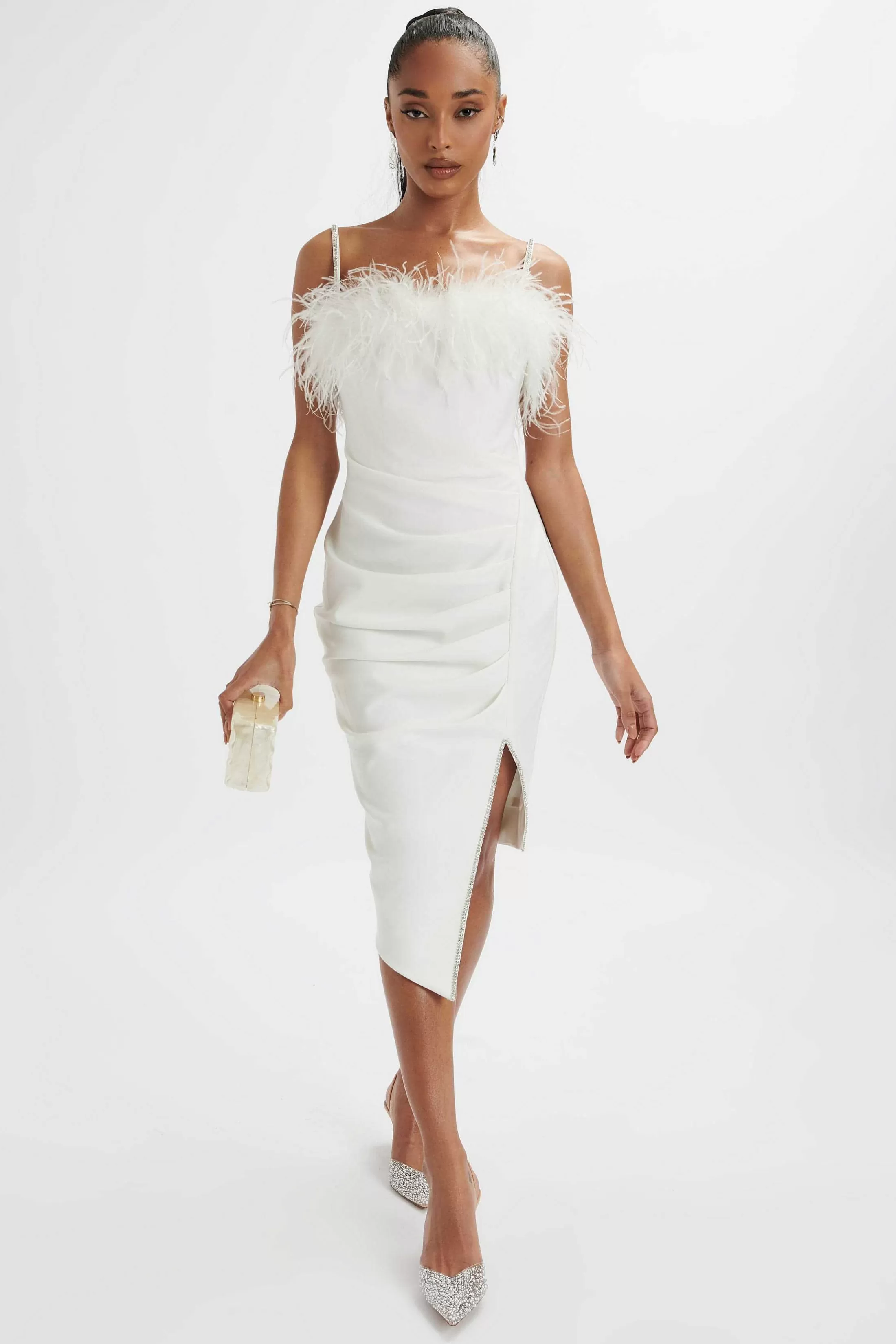 Lavish Alice Dresses<Jessica Feather Bandeau Pleated Midi Dress In White