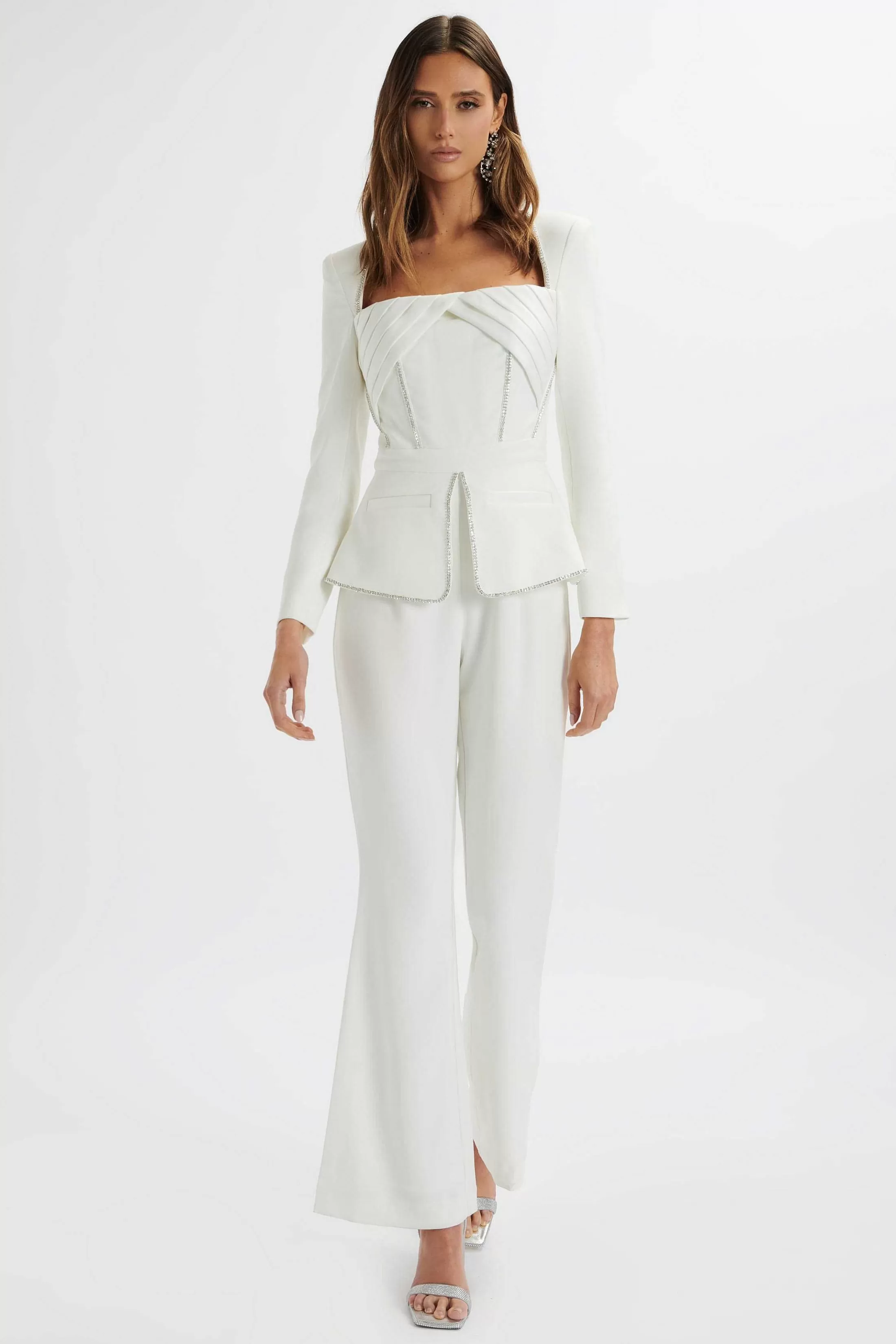 Lavish Alice Jumpsuits & Playsuits<Jessie Diamante Trim Tailored Jumpsuit In White