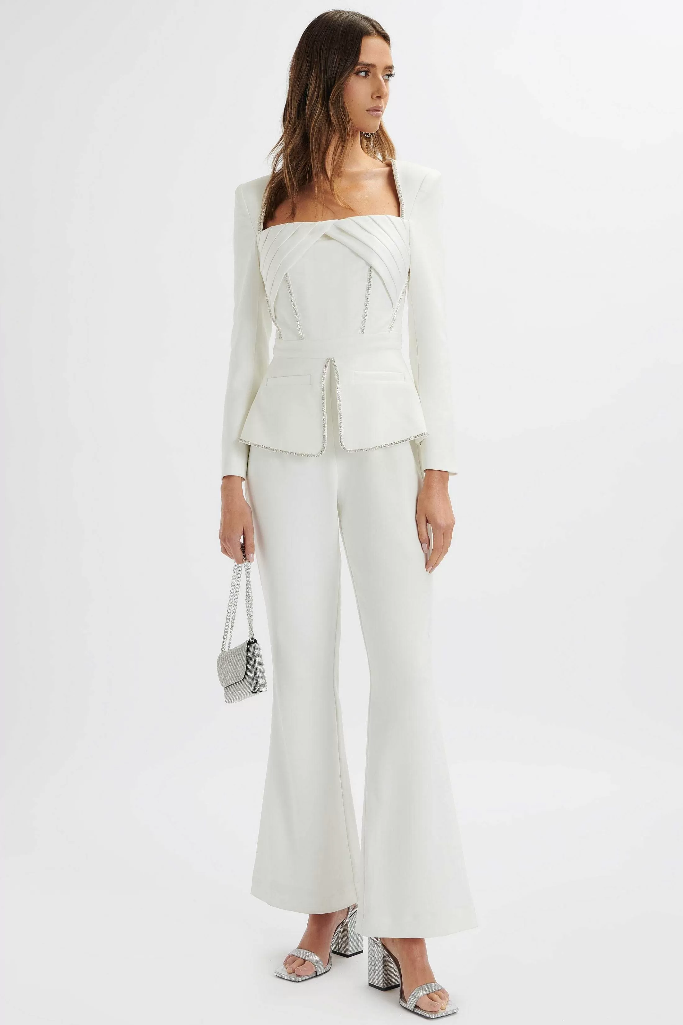 Lavish Alice Jumpsuits & Playsuits<Jessie Diamante Trim Tailored Jumpsuit In White