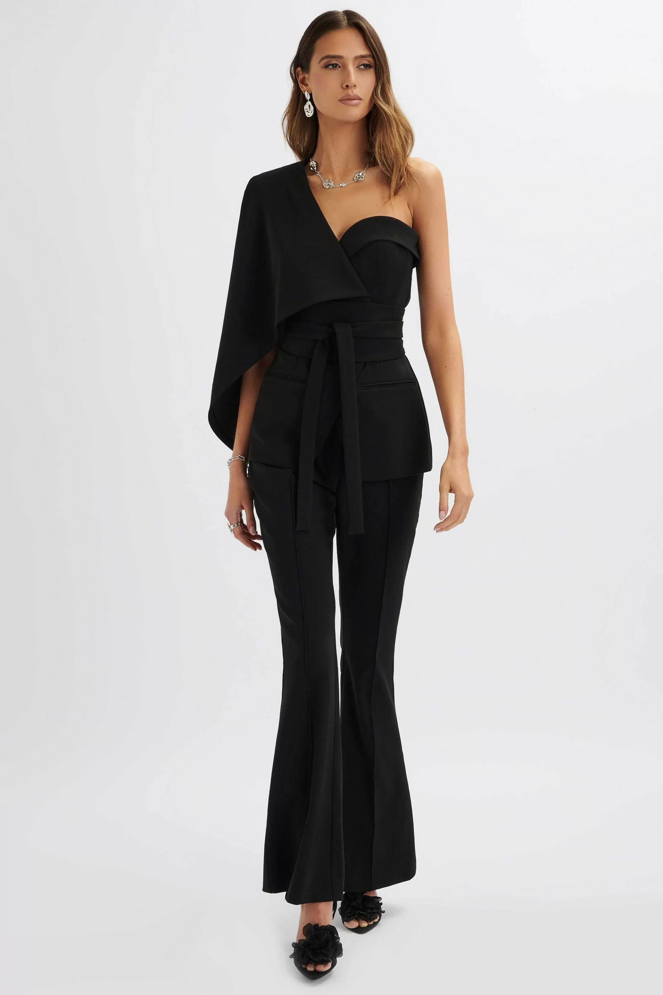 Lavish Alice Suiting<Juno Obi Belted Asymmetric Cape Blazer In Black