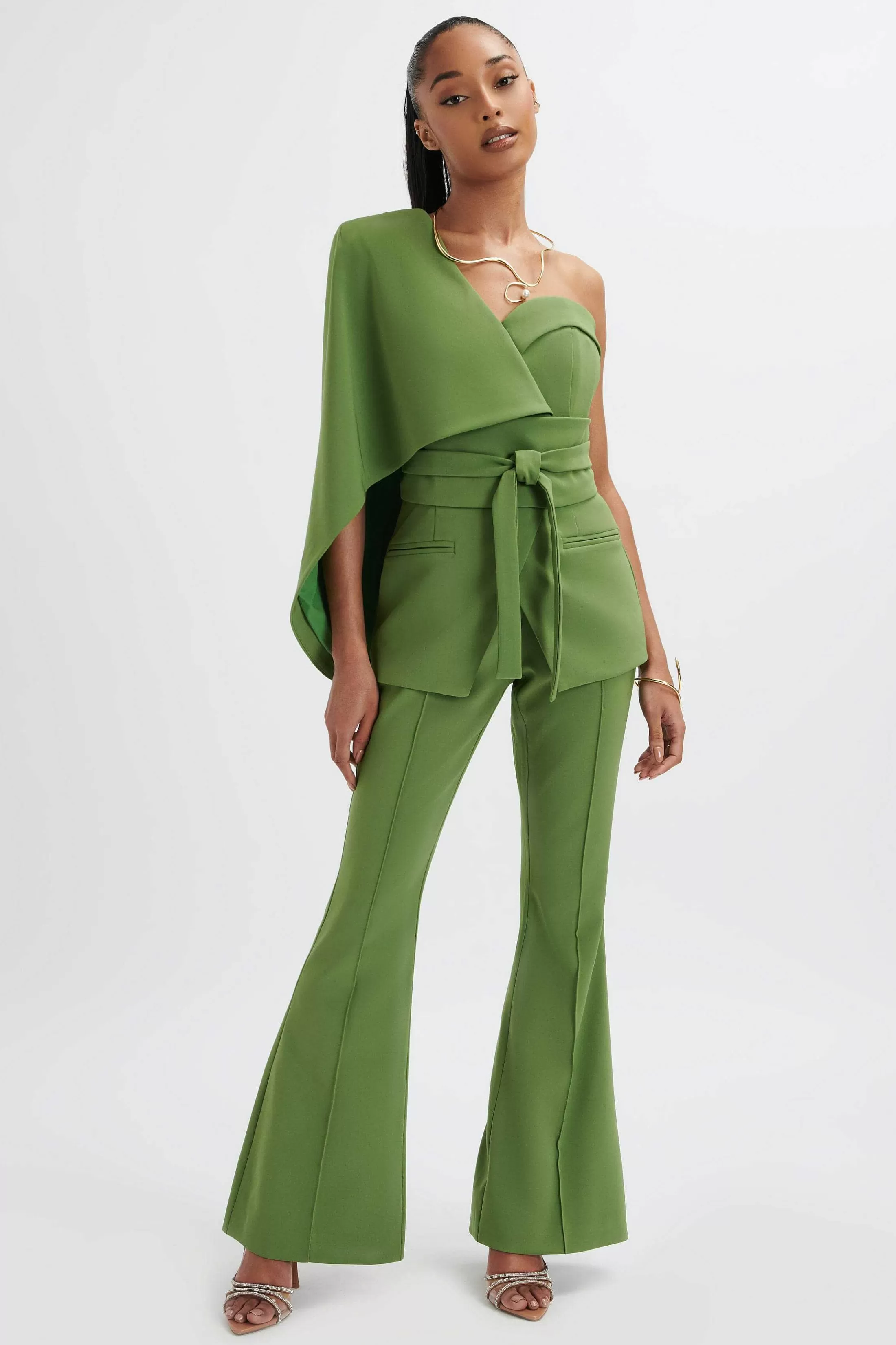 Lavish Alice Suiting<Juno Obi Belted Asymmetric Cape Blazer In Green