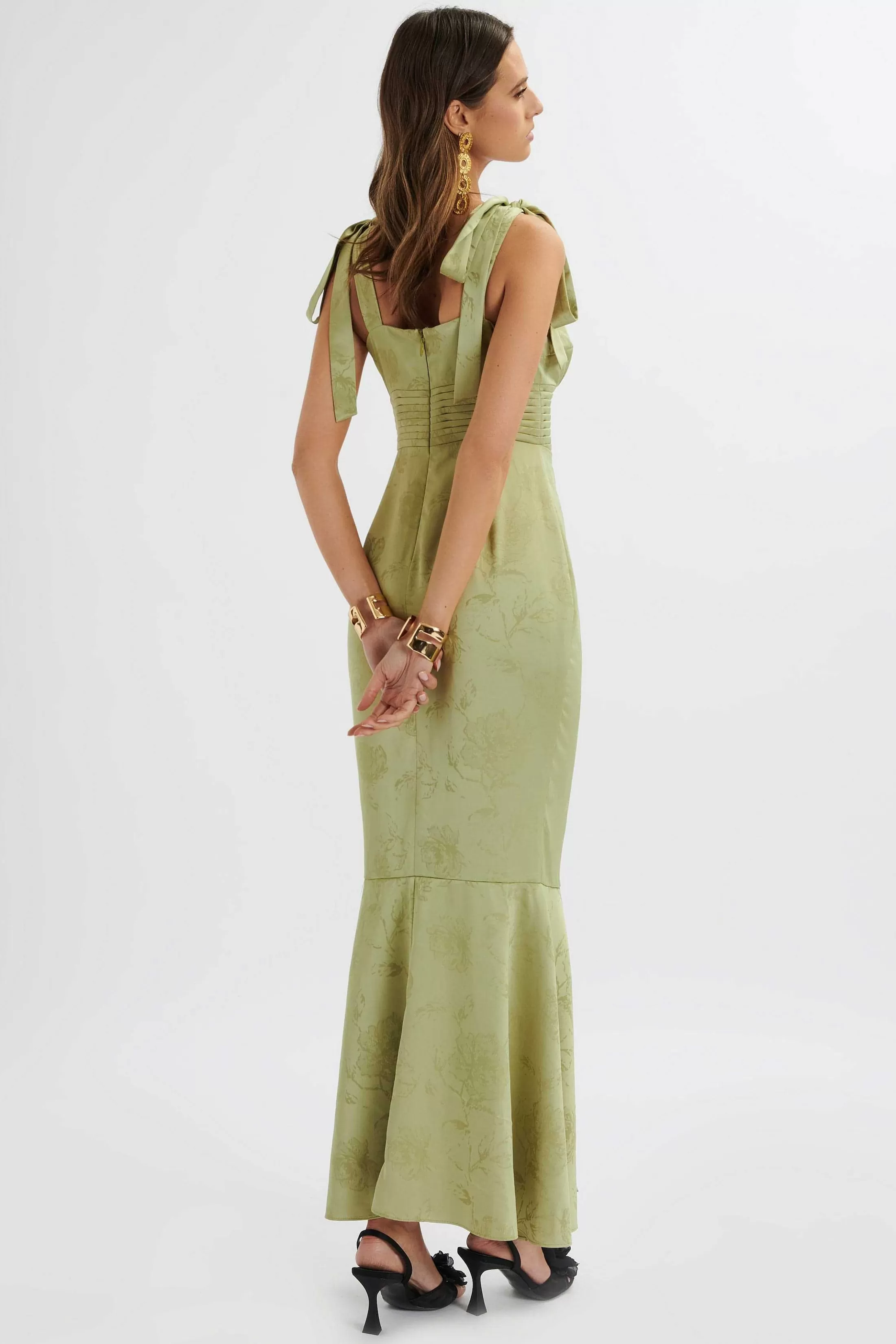 Lavish Alice Dresses<Kamila Tie Strap Micro Button Satin Maxi Dress In Green Floral