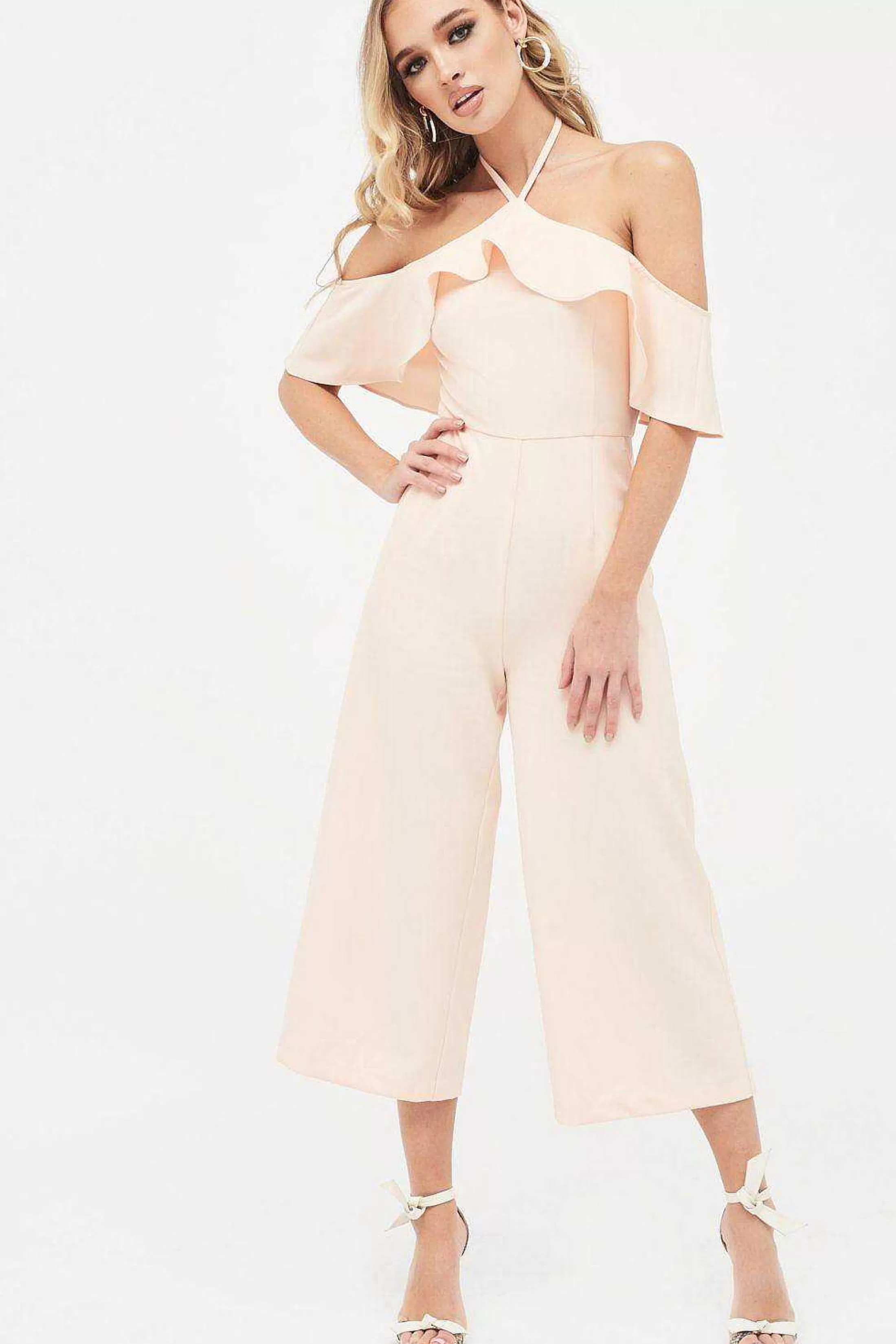 Lavish Alice Jumpsuits & Playsuits<Kennedy Bardot Frill Halterneck Culotte Leg Jumpsuit In Nude