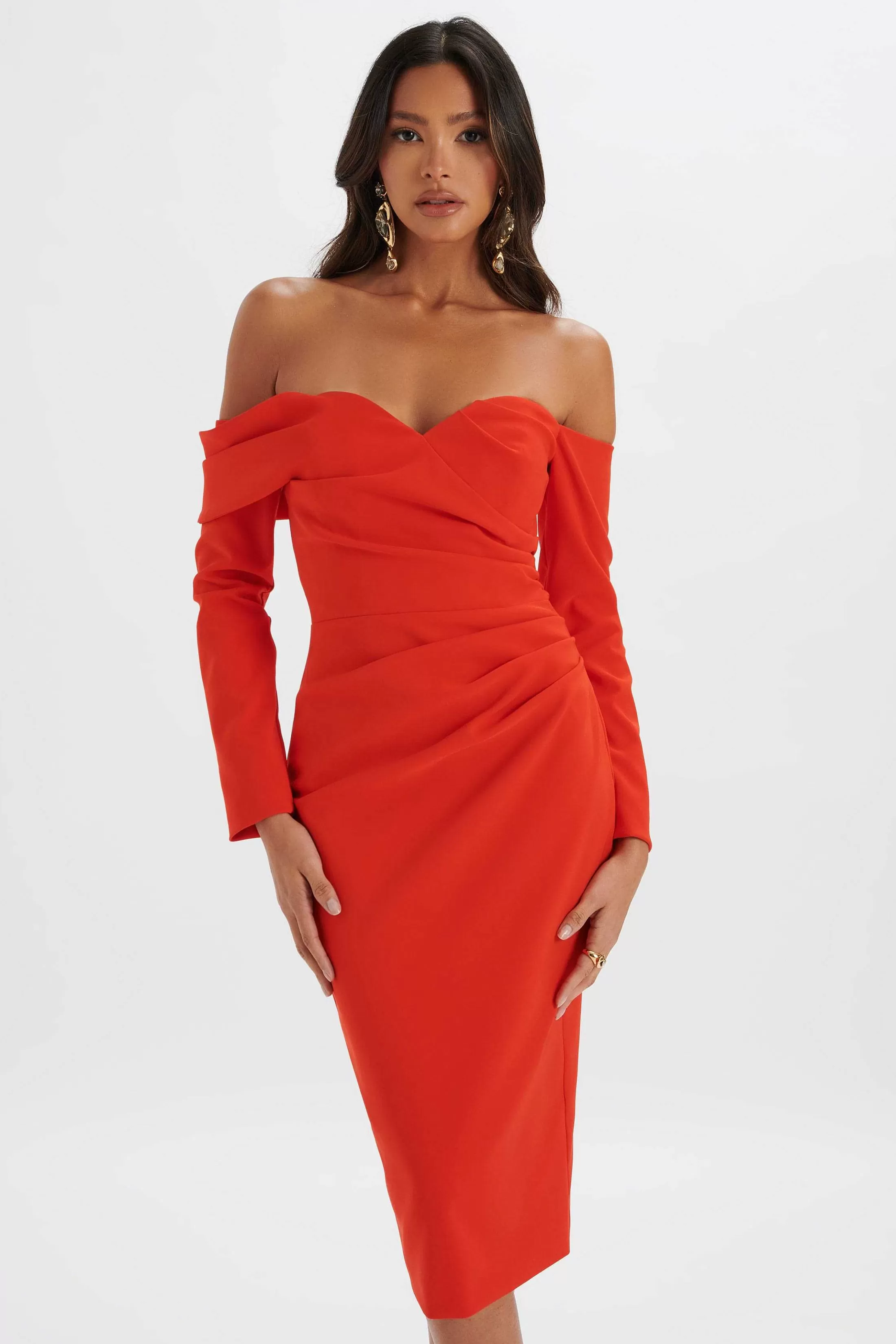 Lavish Alice Dresses<Kiara Sweetheart Neckline Bardot Midi Dress In Red