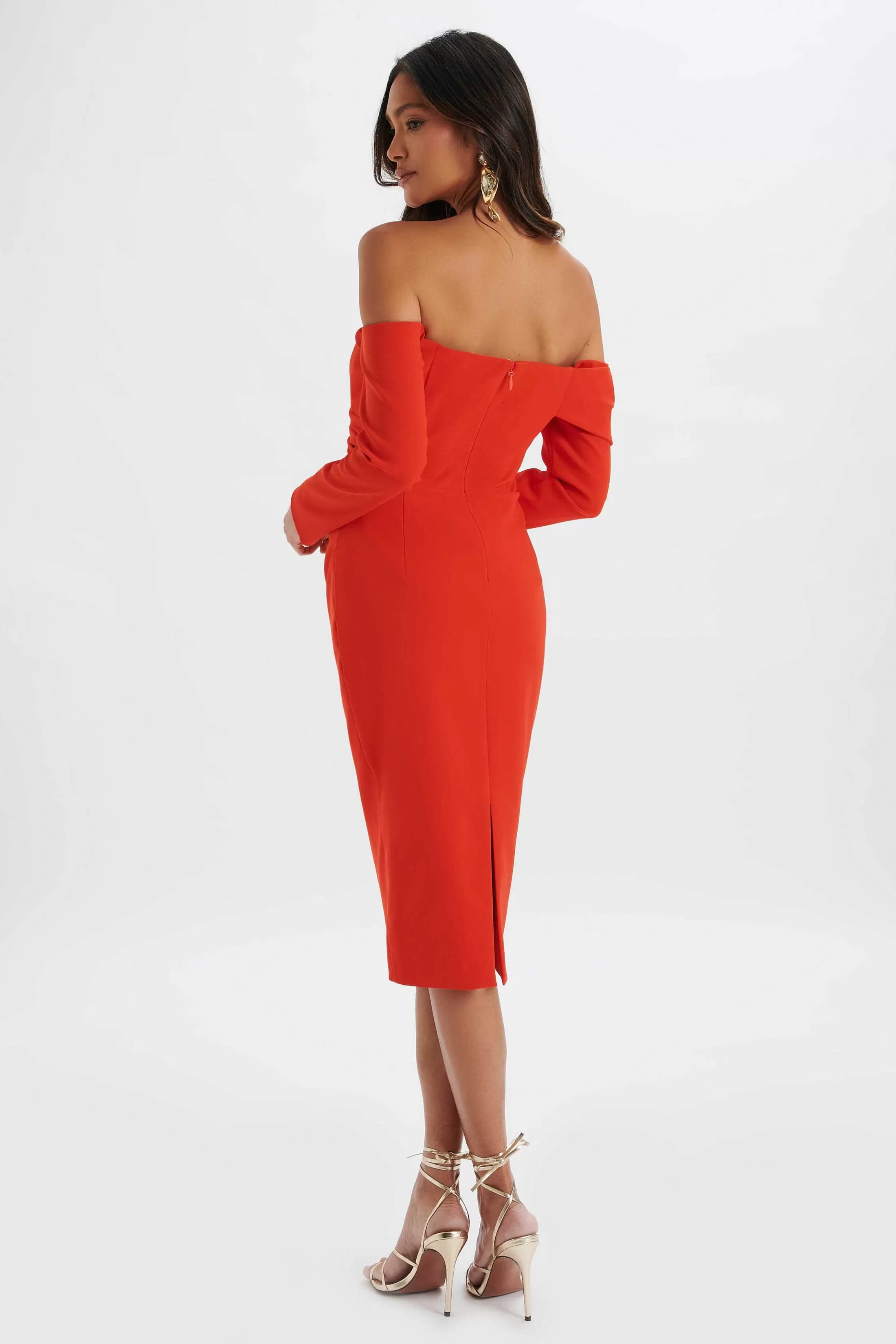 Lavish Alice Dresses<Kiara Sweetheart Neckline Bardot Midi Dress In Red