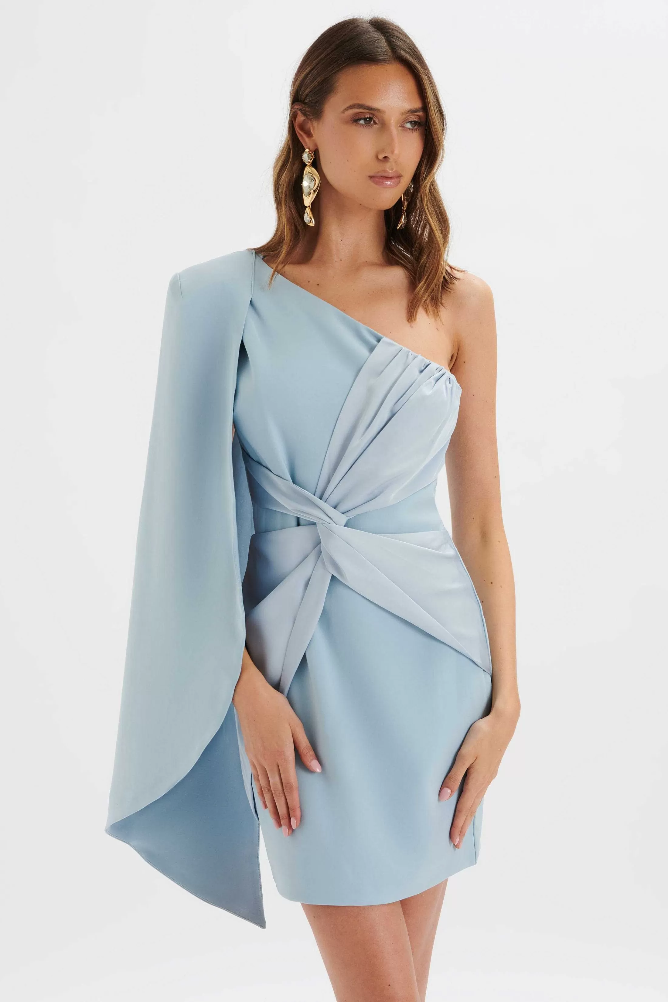 Lavish Alice Dresses<Laila Twist Front One Shoulder Cape Mini Dress In Blue