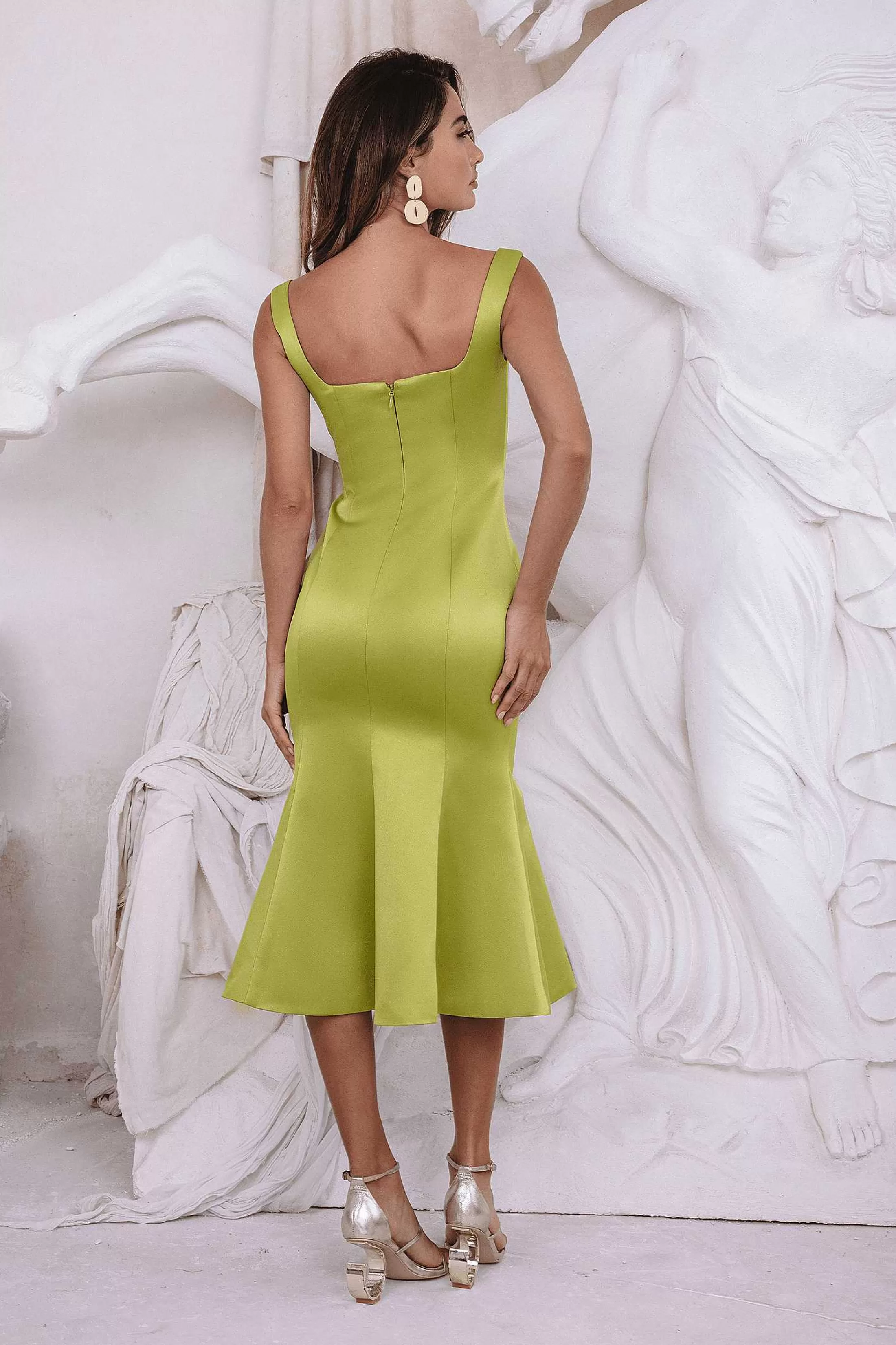 Lavish Alice Dresses<Lainey Stitch Detail Midi Slip Dress In Olive