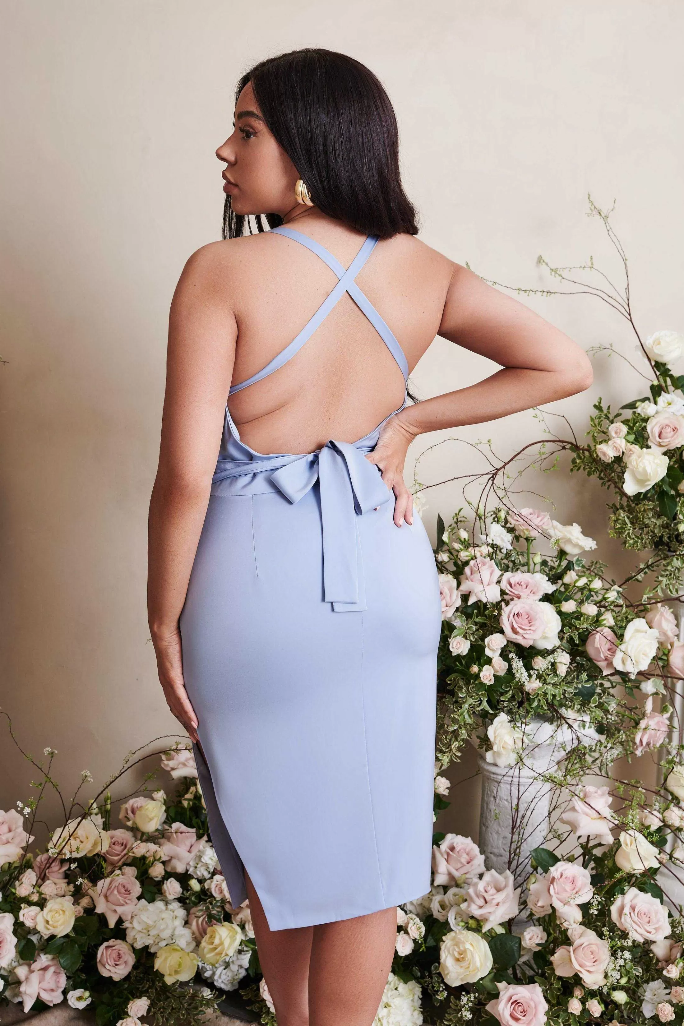 Lavish Alice Dresses<Liliana Curve Cross Back Cowl Neck Midi Dress In Cornflower Blue