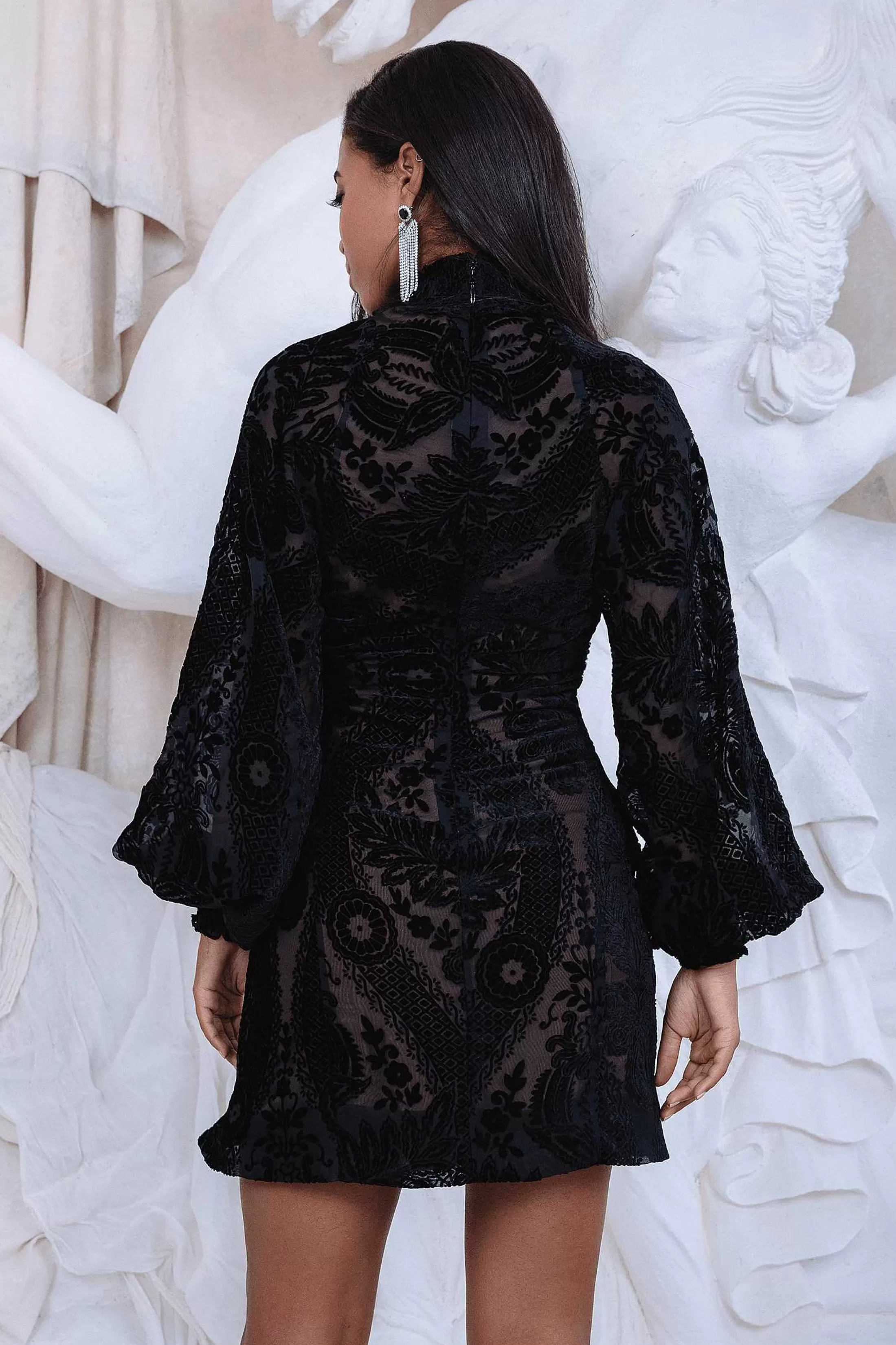 Lavish Alice Dresses<Lucian Velvet Devore Balloon Sleeve Mini Dress In Black