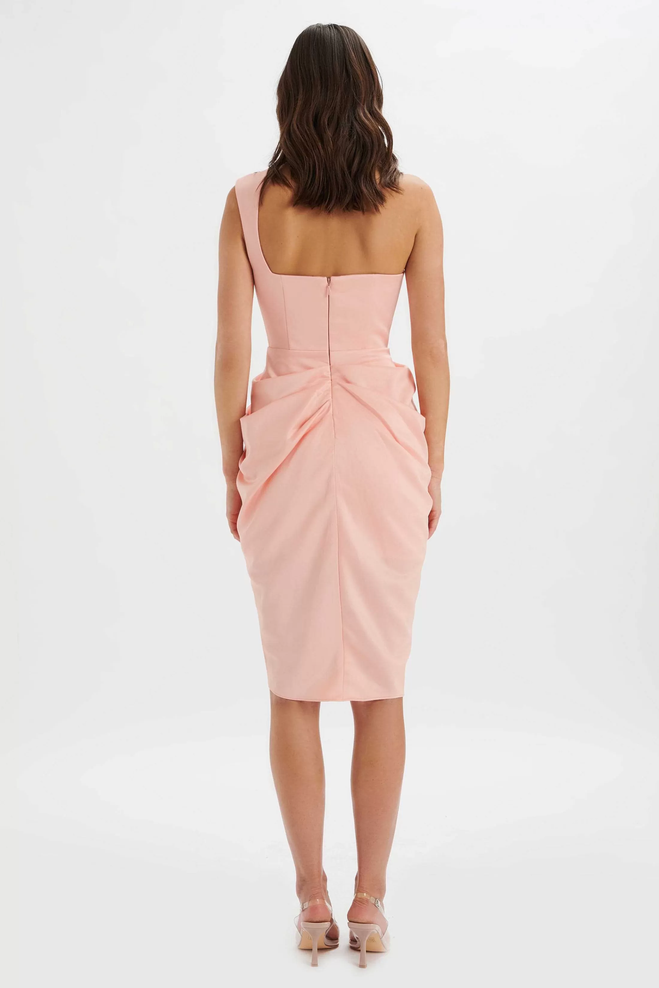 Lavish Alice Dresses<Luciana Curved One Shoulder Midi Dress In Coral Satin