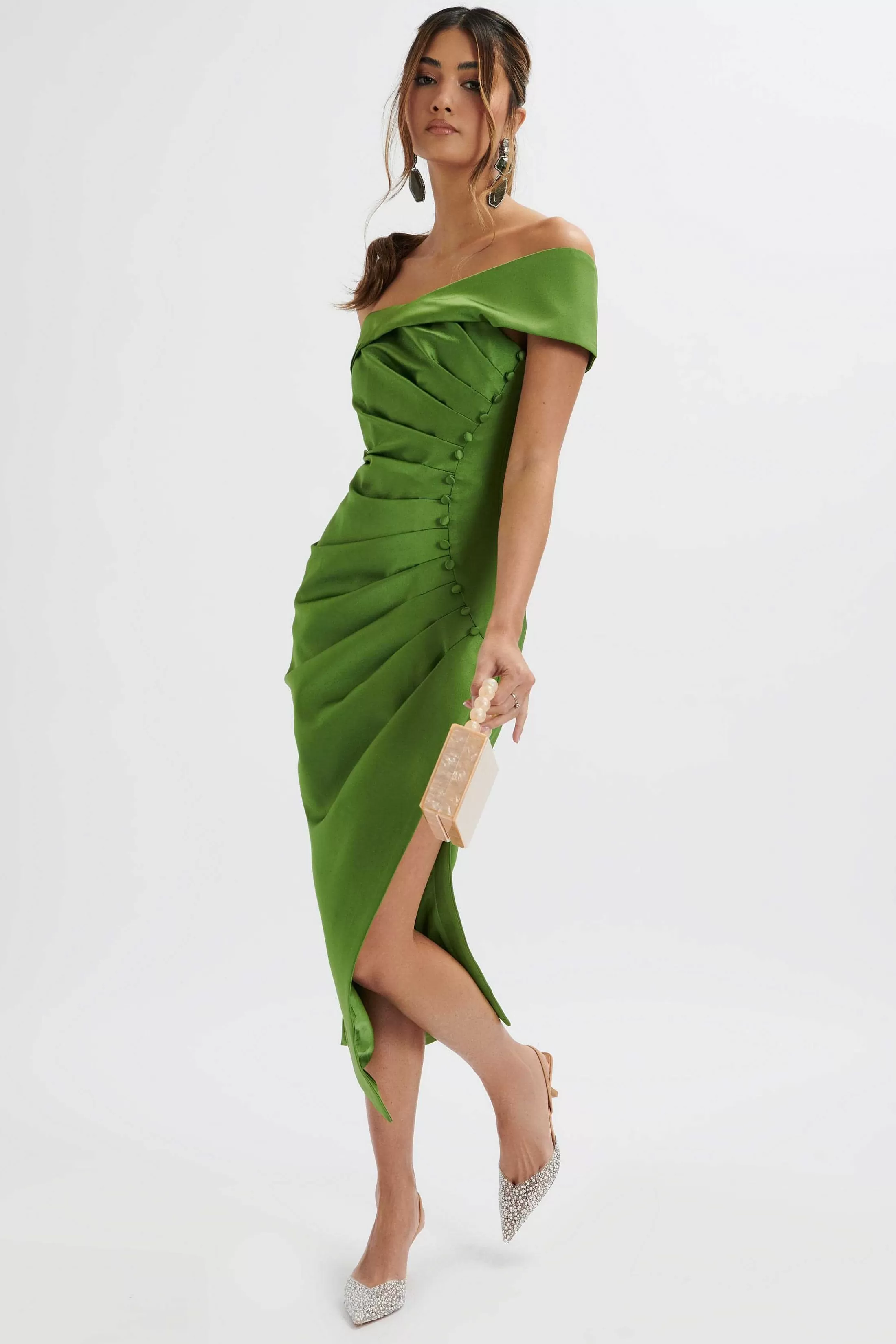 Lavish Alice Dresses<Lucille Bardot Bandeau Pleated Midi Dress In Green