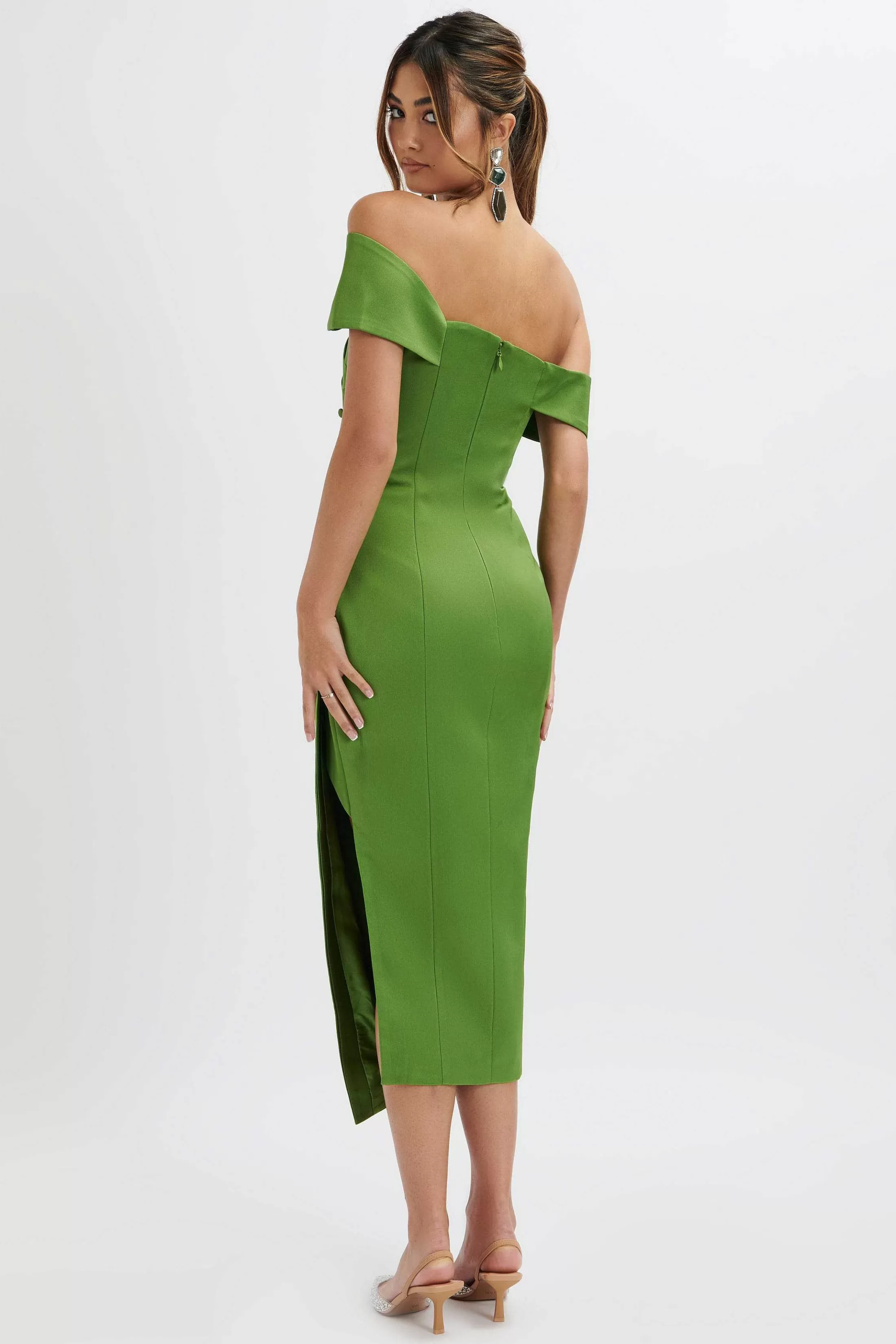 Lavish Alice Dresses<Lucille Bardot Bandeau Pleated Midi Dress In Green