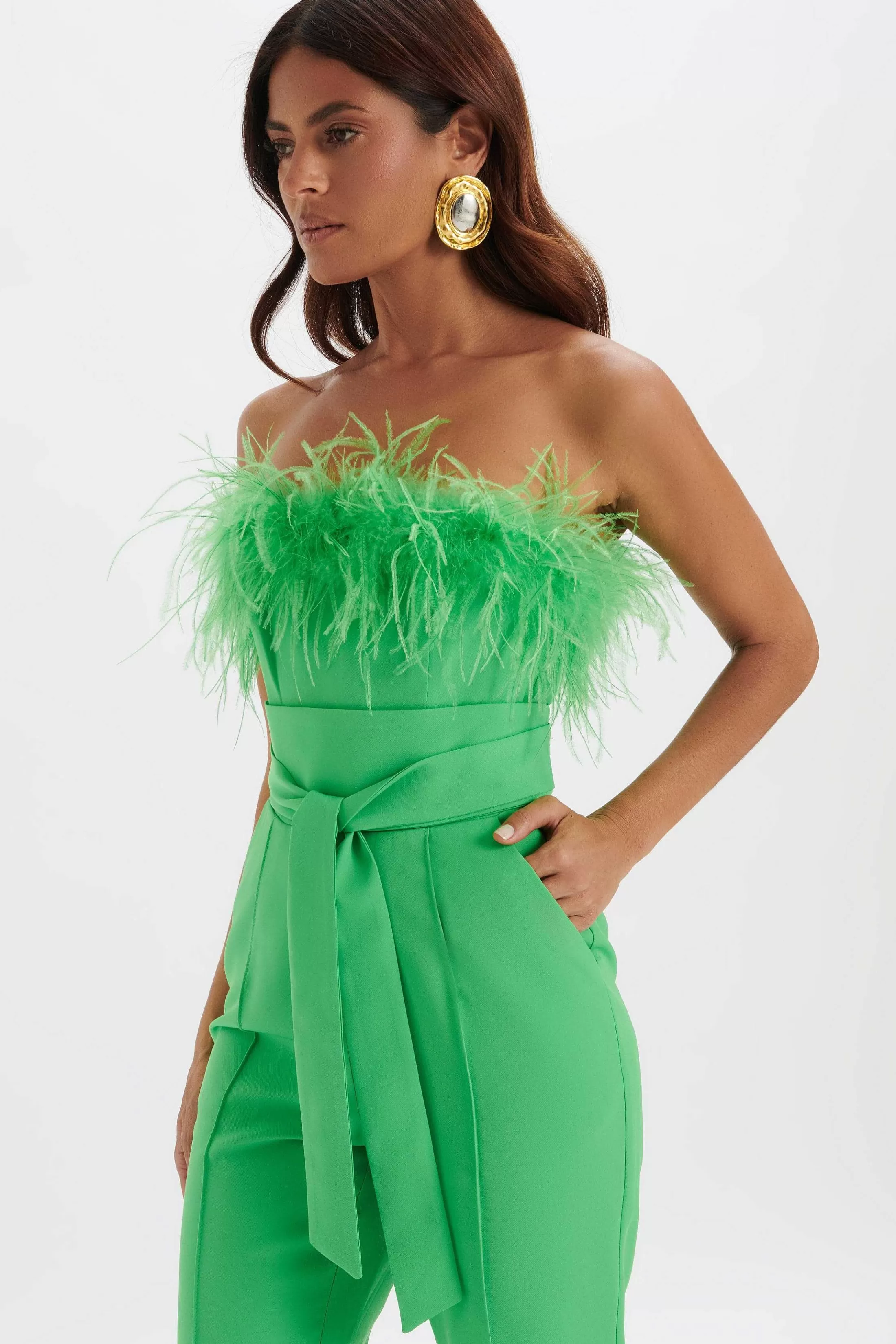 Lavish Alice Jumpsuits & Playsuits<Lucinda Feather Bandeau Fit And Flare Jumpsuit In Apple Green