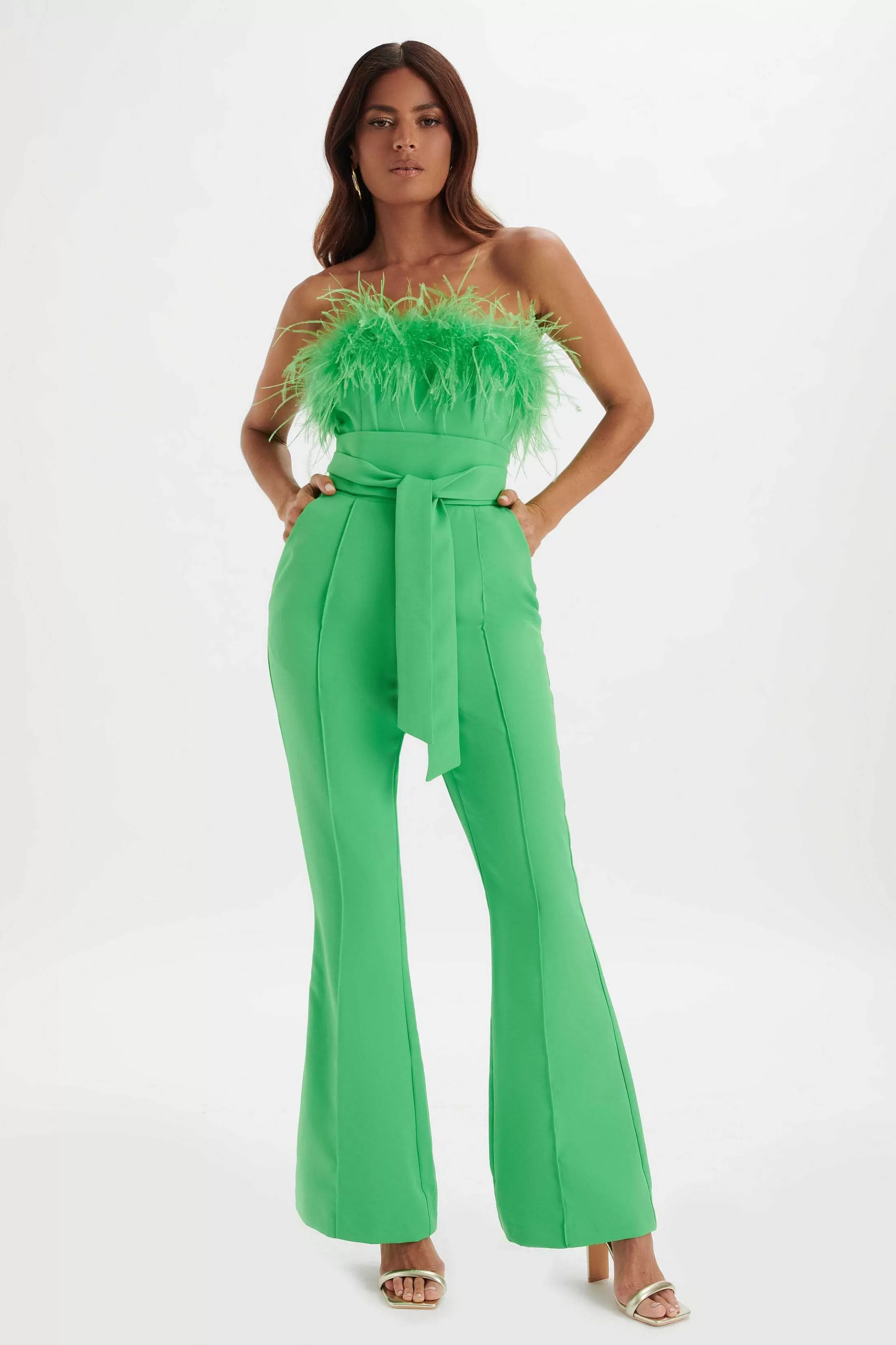 Lavish Alice Jumpsuits & Playsuits<Lucinda Feather Bandeau Fit And Flare Jumpsuit In Apple Green