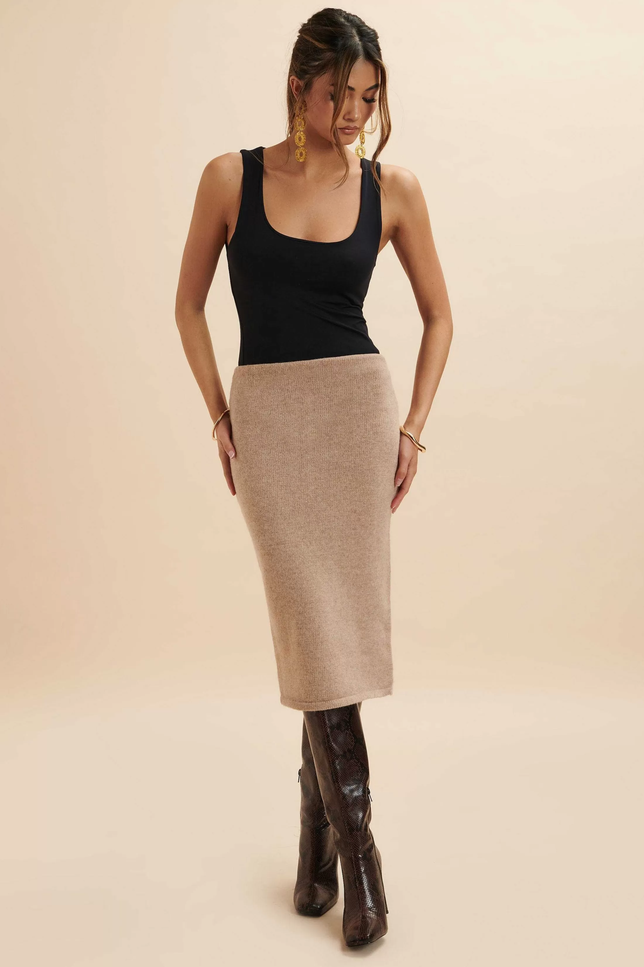 Lavish Alice Knitted Separates<Martina Knitted Cashmere Blend Midi Skirt In Beige