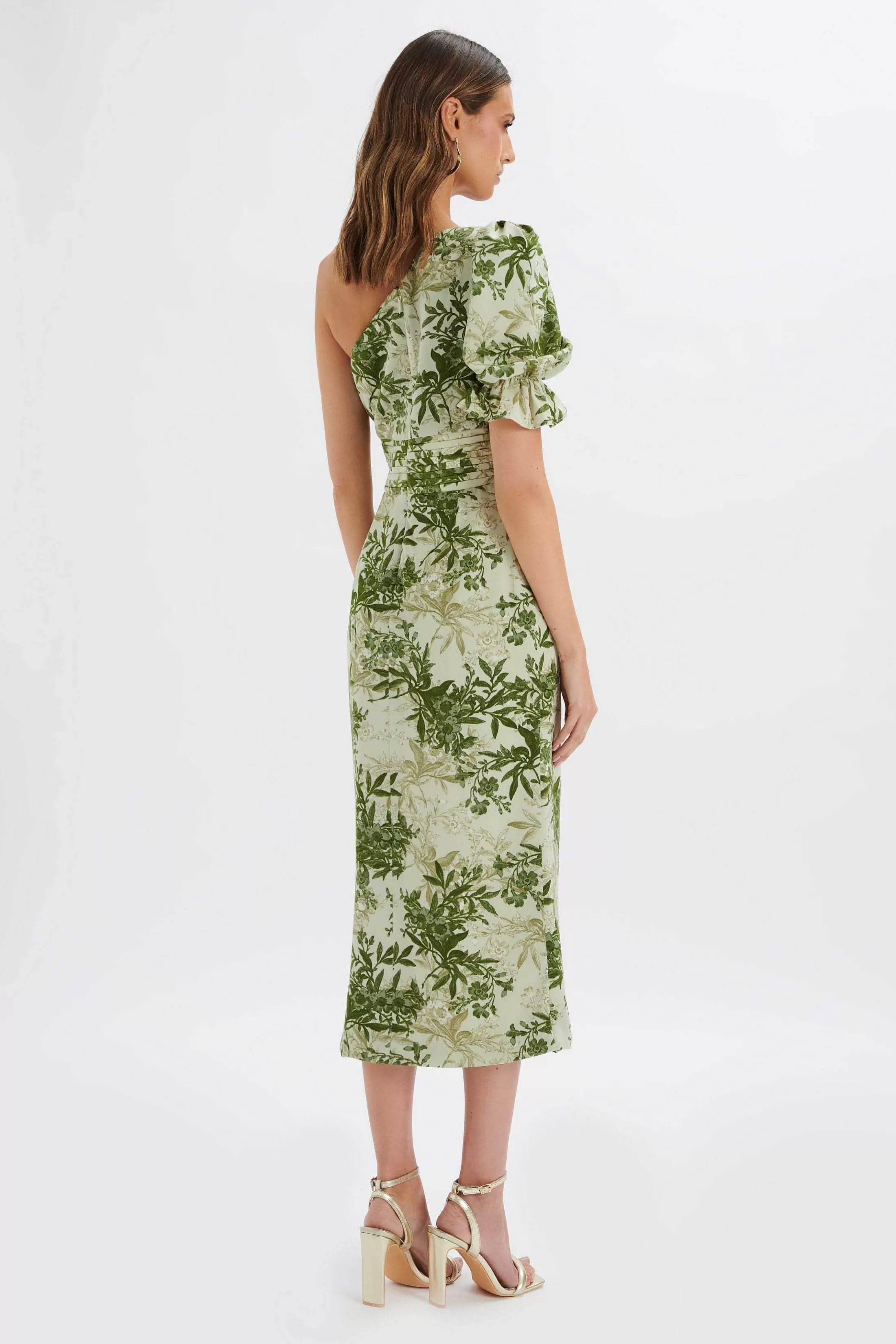 Lavish Alice Dresses<Nakia Asymmetric Puff Sleeve Midi Dress In Botanical Print