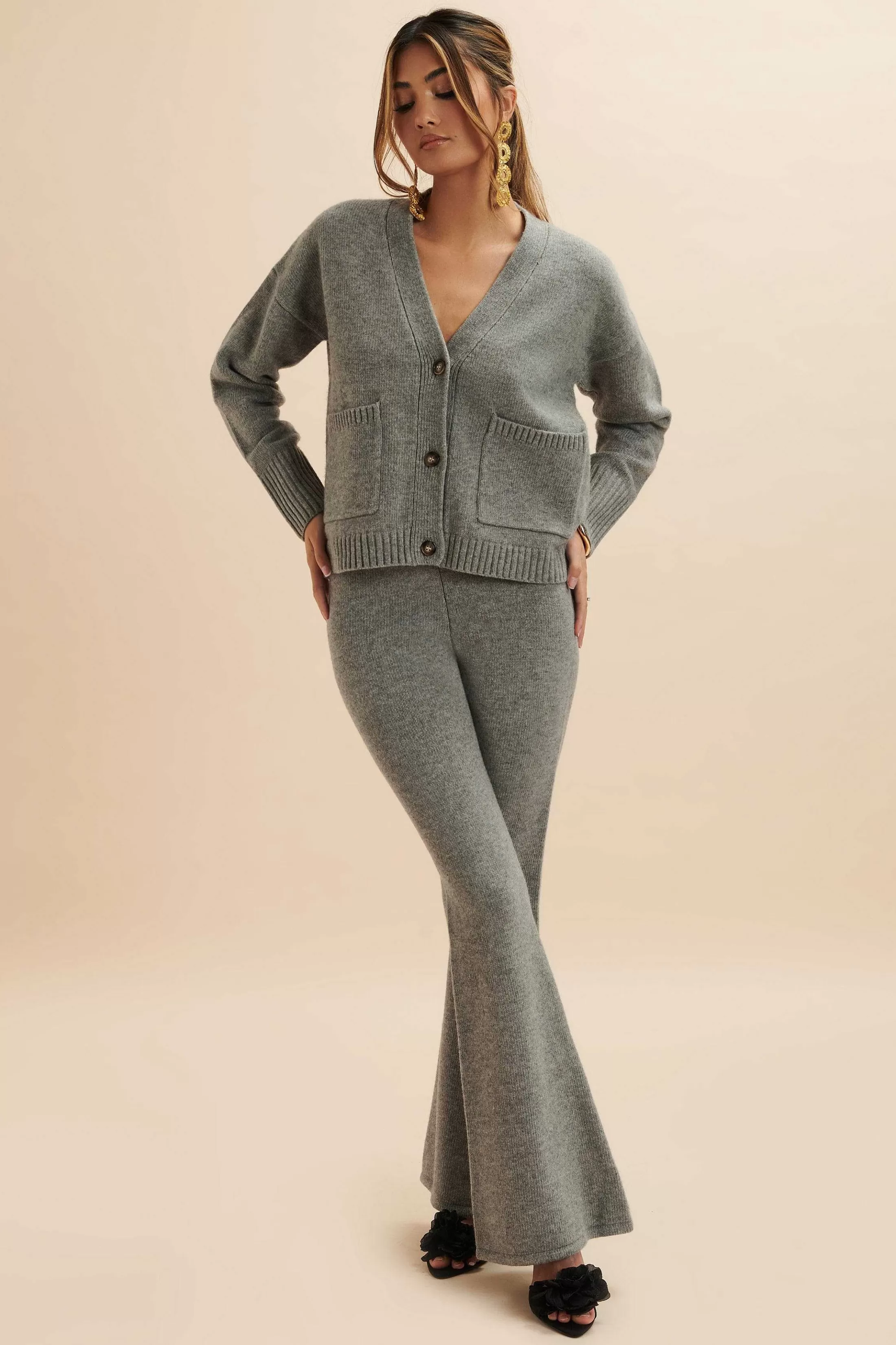 Lavish Alice Knitted Separates<Nella Knitted Cashmere Blend Relaxed Cardigan In Grey