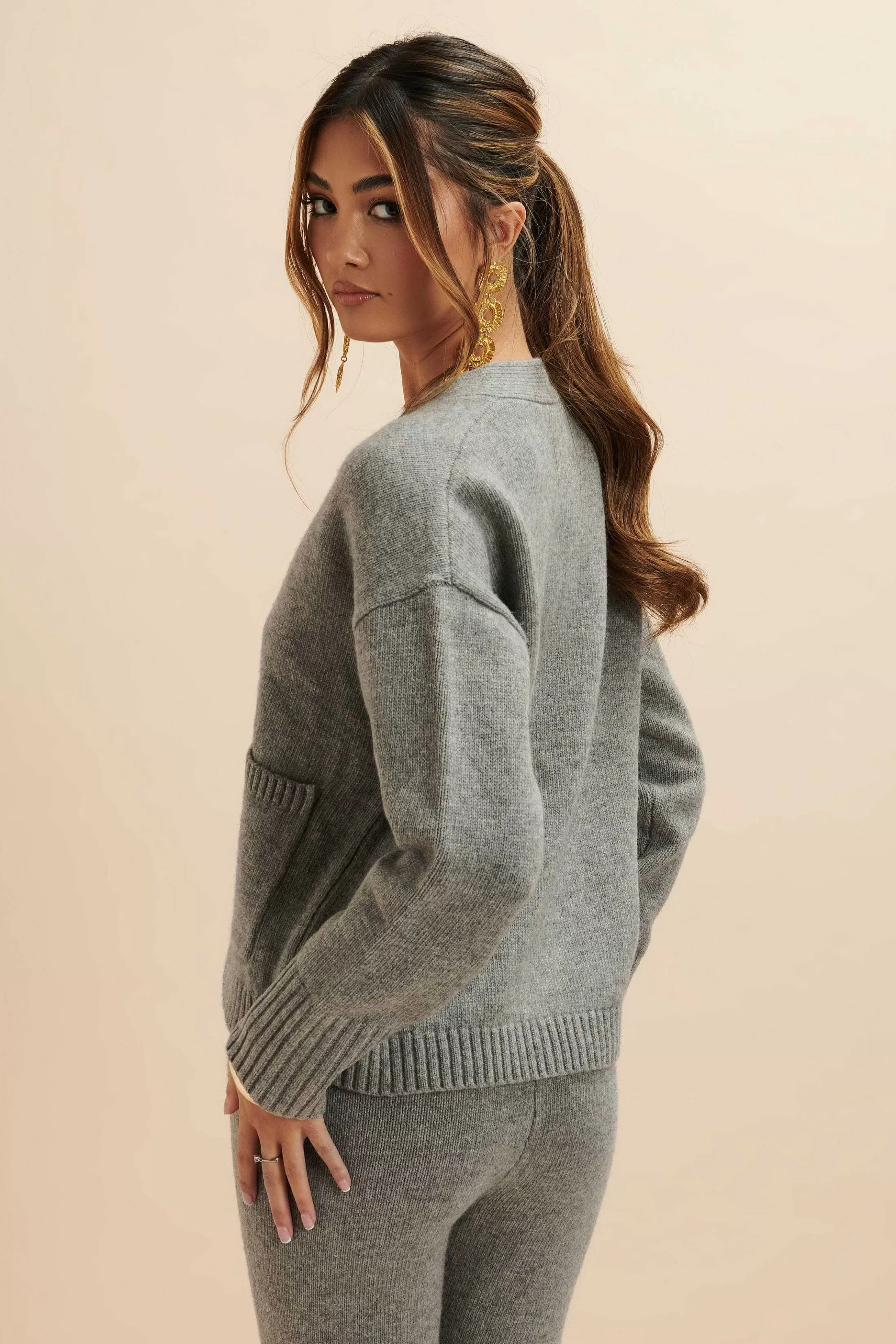 Lavish Alice Knitted Separates<Nella Knitted Cashmere Blend Relaxed Cardigan In Grey