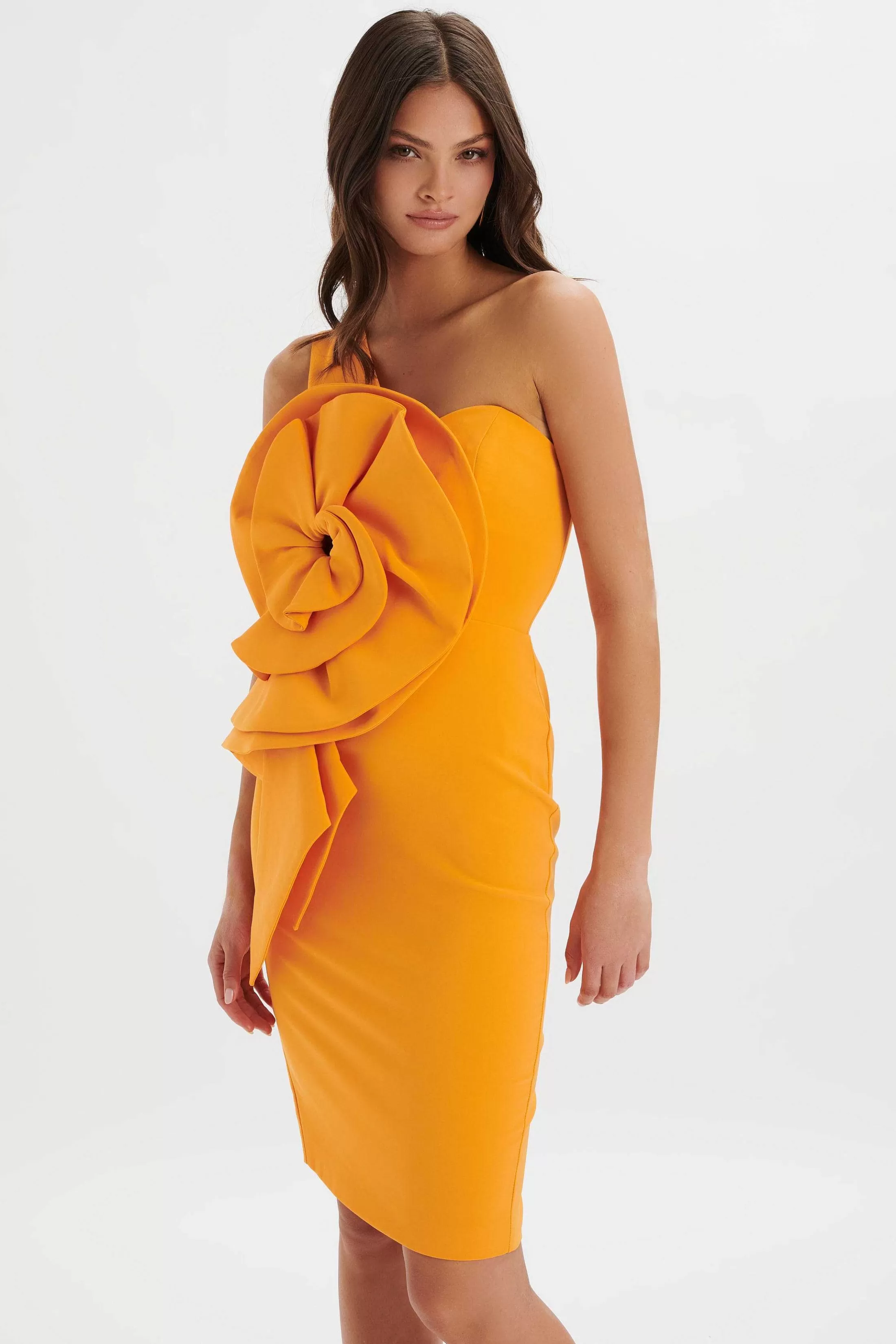 Lavish Alice Dresses<Nola 3D Statement Ruffle Midi Dress In Papaya