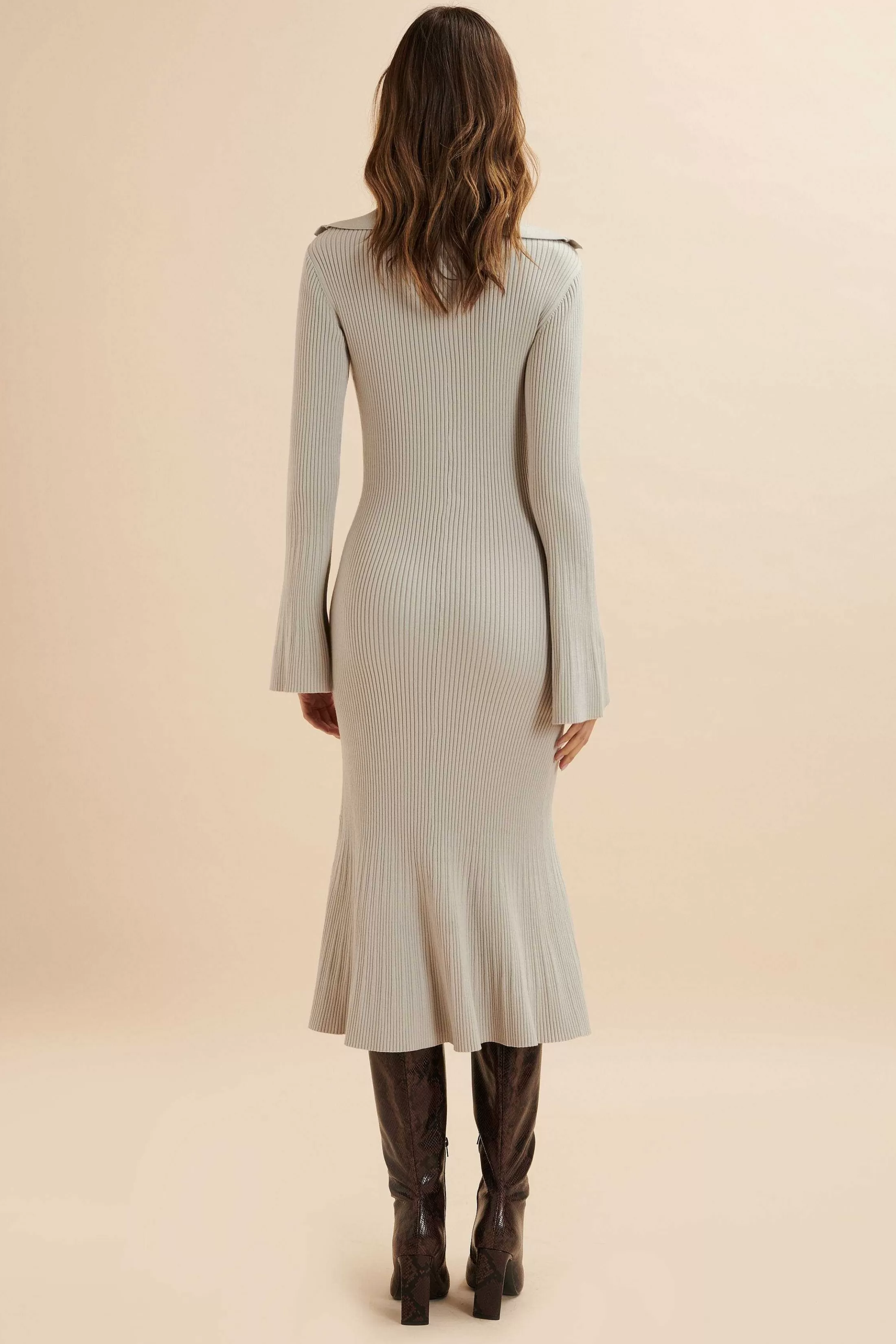 Lavish Alice Dresses<Parker Knitted Ribbed Fit & Flare Collared Dress In Stone