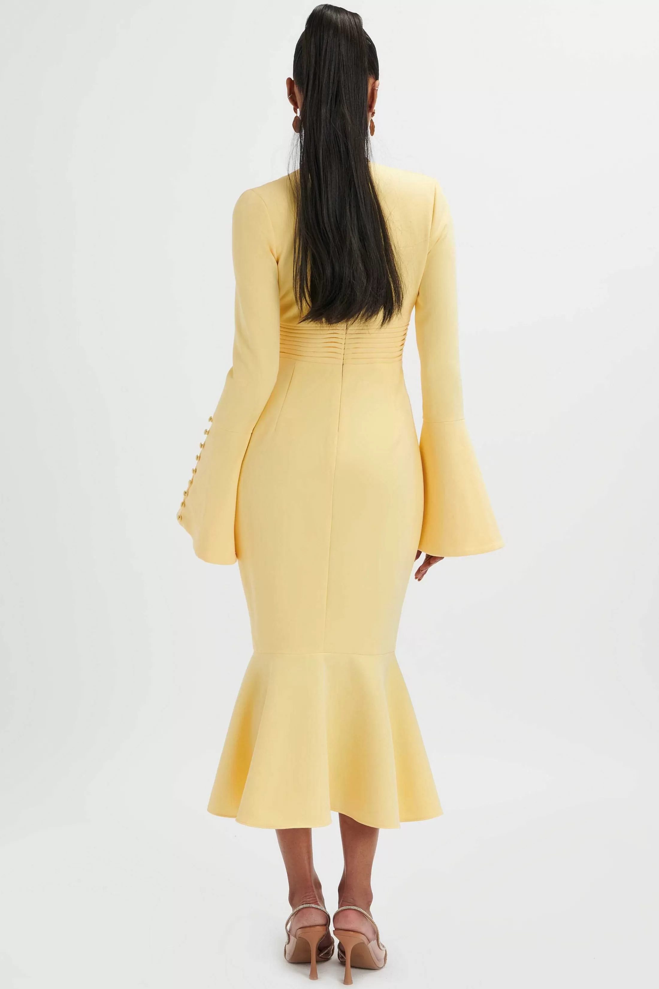 Lavish Alice Dresses<**Pre-Order** Salma Fluted Sleeve Longline Fishtail Midi Dress In Yellow