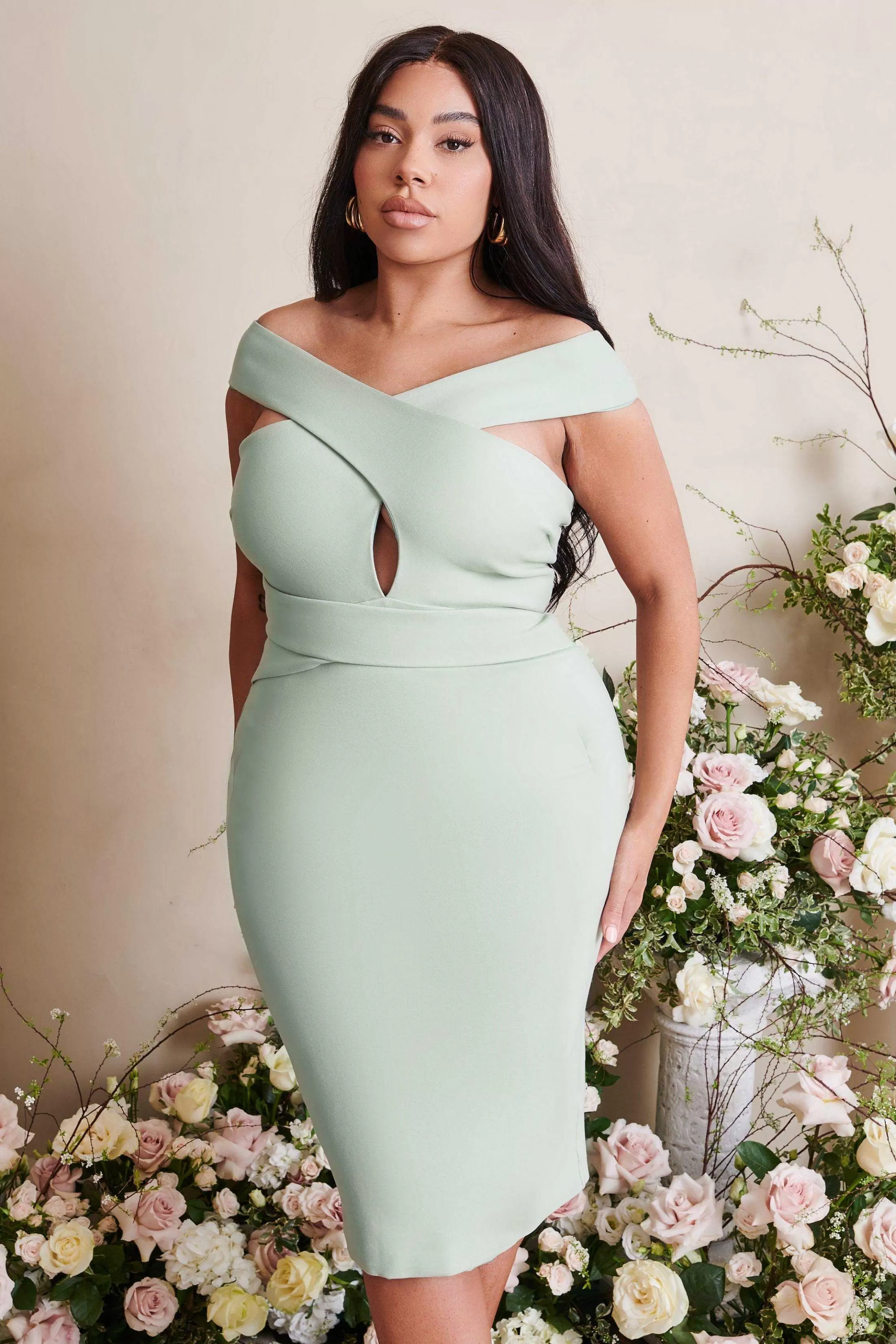 Lavish Alice Dresses<Raelynn Curve Off Shoulder Wrap Ponte Dress In Sage