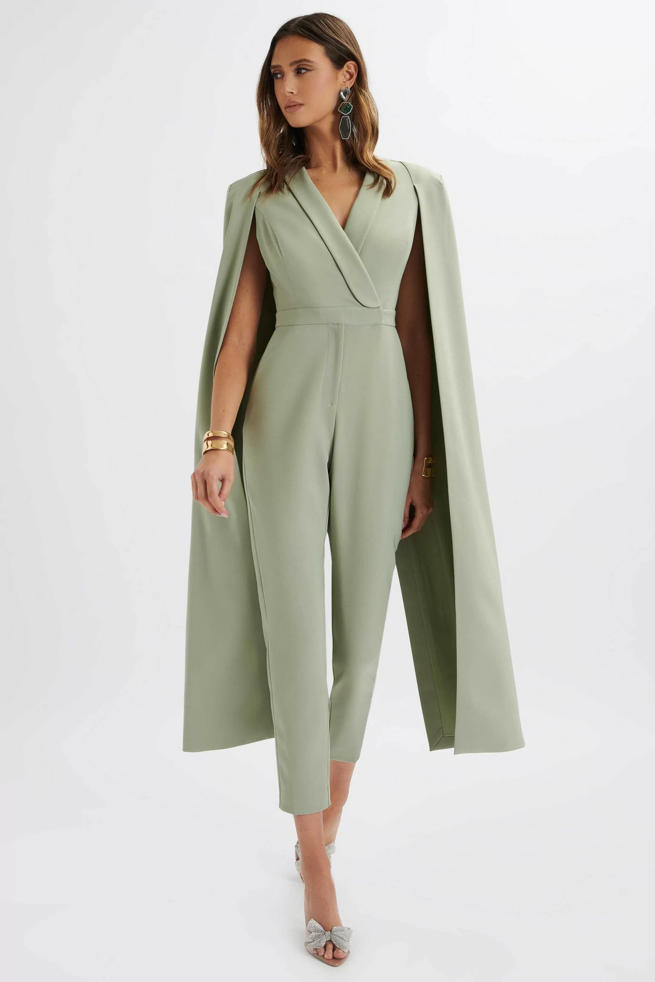 Lavish Alice Jumpsuits & Playsuits<Rayna Longline Cape Tailored Jumpsuit In Sage Green