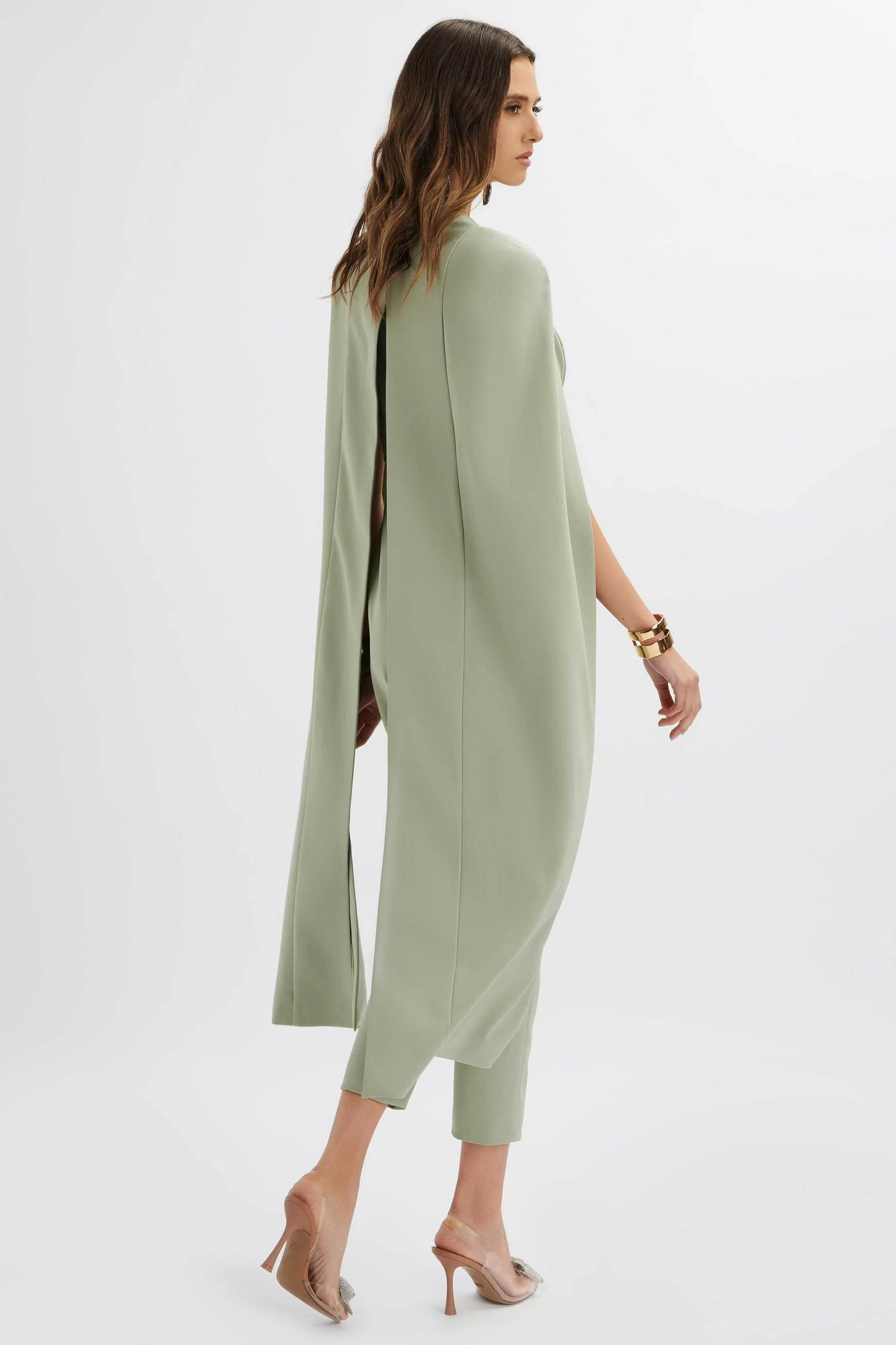 Lavish Alice Jumpsuits & Playsuits<Rayna Longline Cape Tailored Jumpsuit In Sage Green