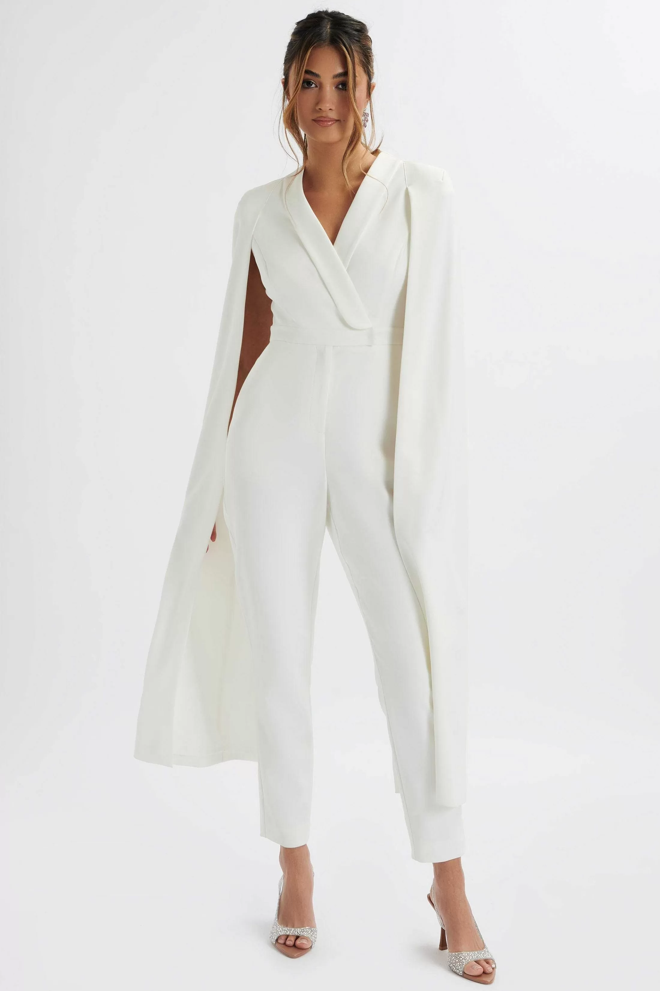 Lavish Alice Jumpsuits & Playsuits<Rayna Longline Cape Tailored Jumpsuit In White